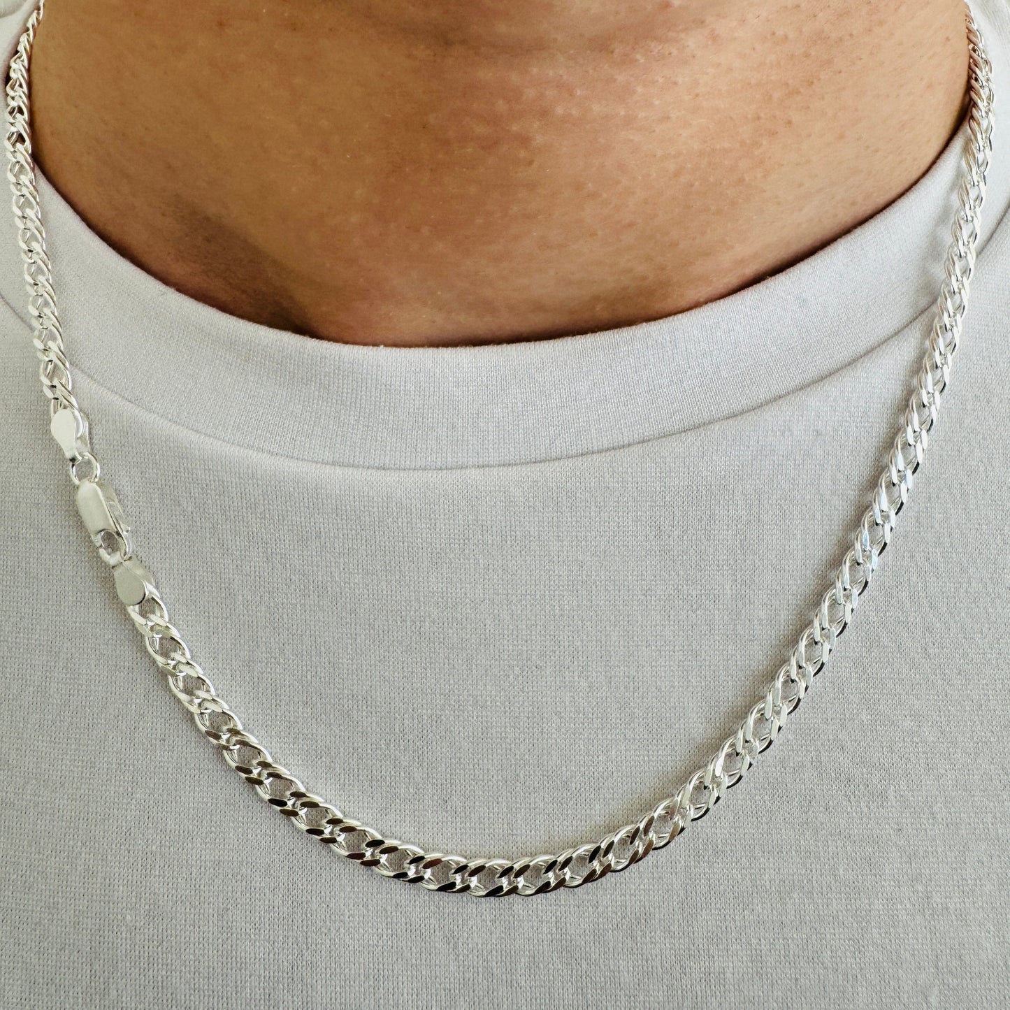 925 Sterling Silver Mens 4.5mm Double Curb Chain