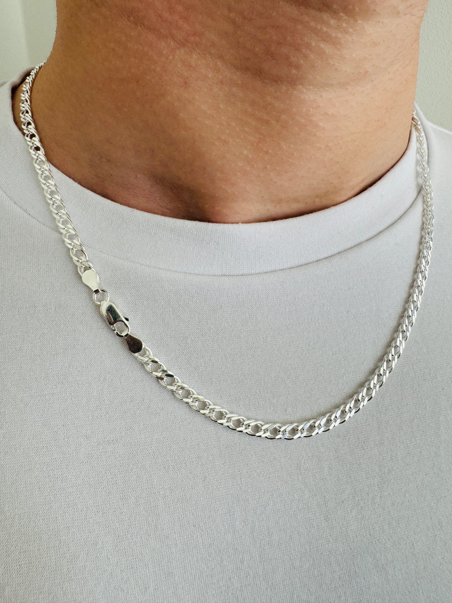 925 Sterling Silver Mens 4.5mm Double Curb Chain