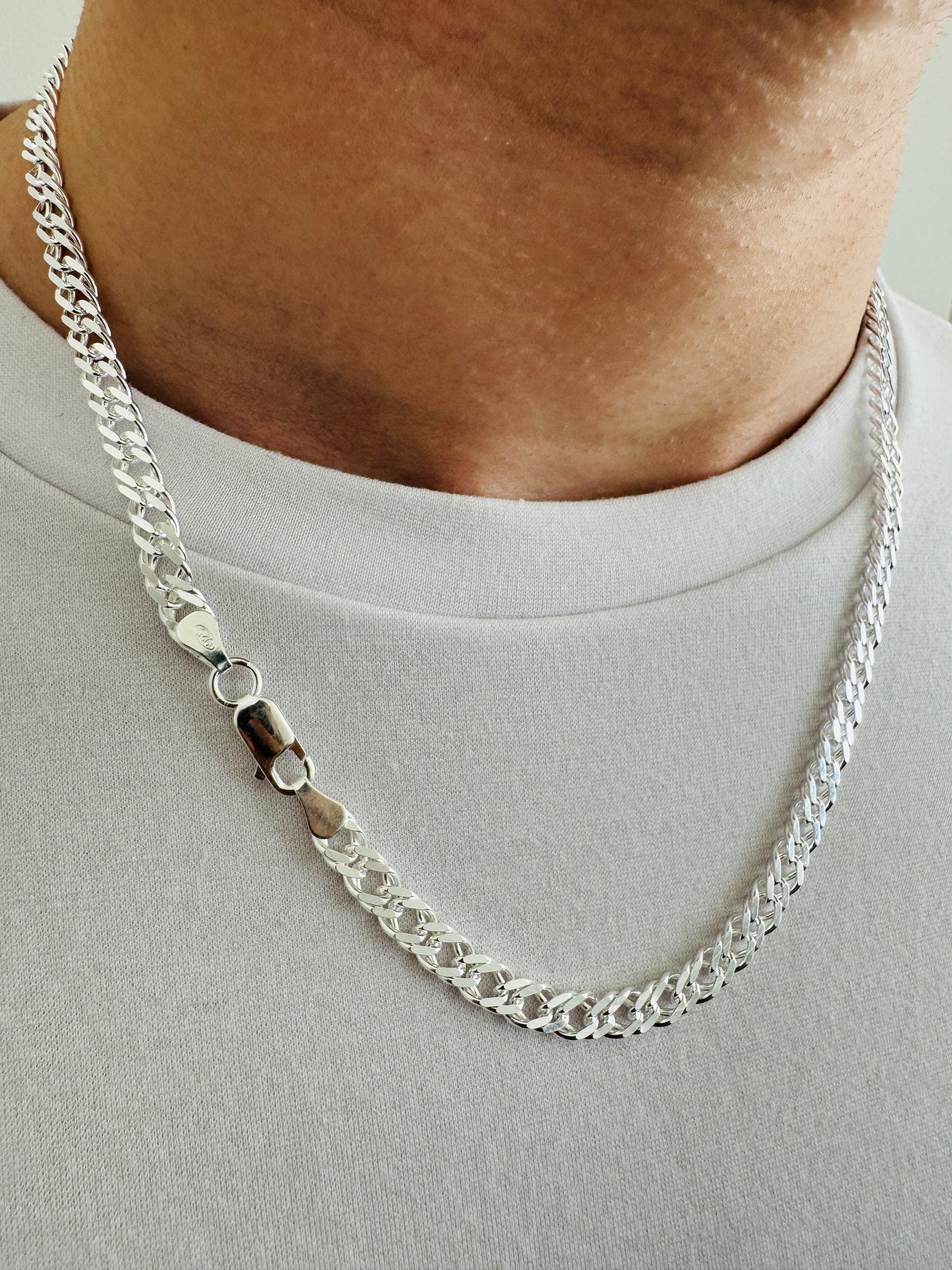 925 Sterling Silver Mens 5.5mm Double Curb Chain
