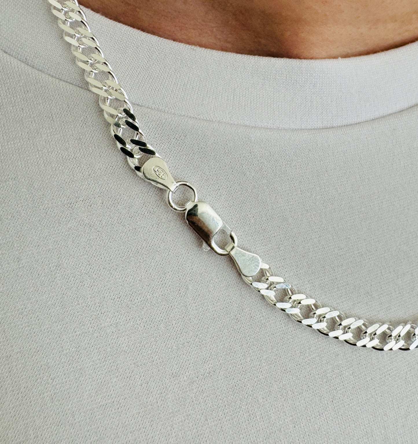 925 Sterling Silver Mens 5.5mm Double Curb Chain