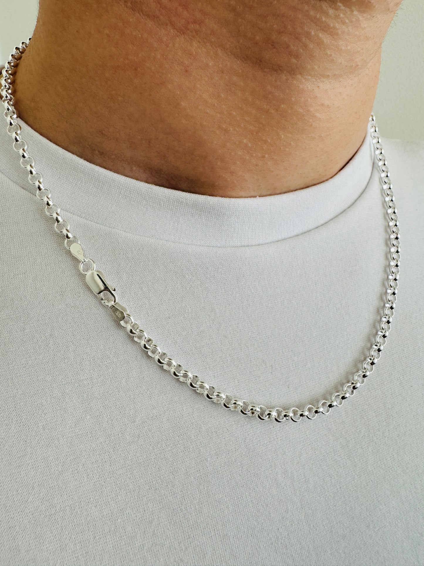 925 Sterling Silver Mens 4mm Round Belcher Chain