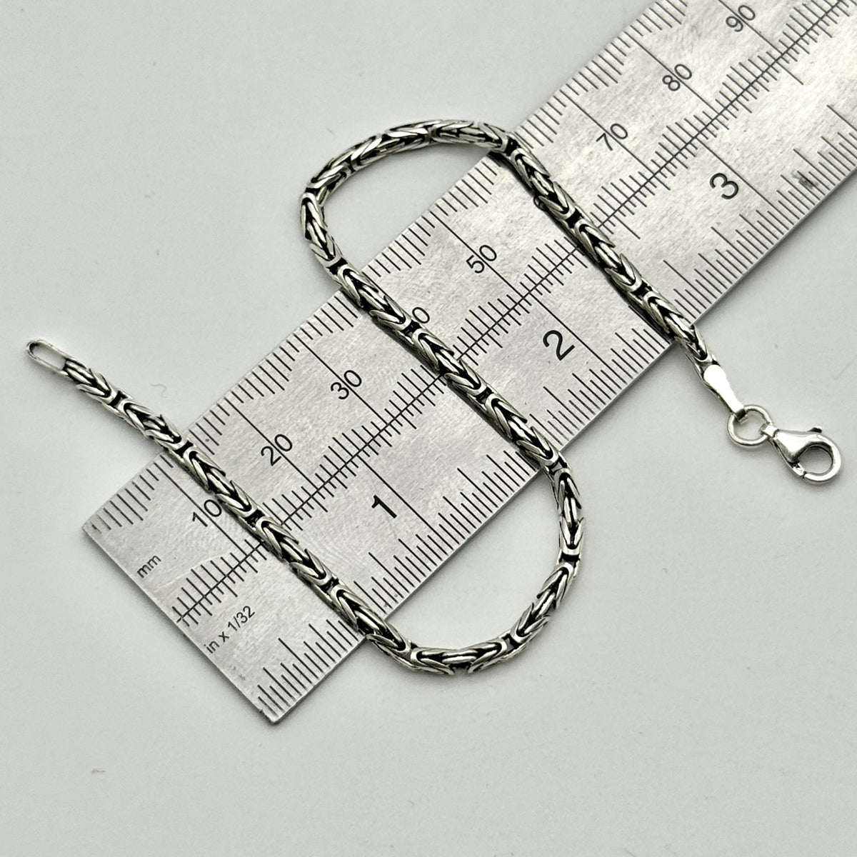 925 Sterling Silver 2.5mm Oxidized Byzantine Bracelet Round Link 8 Inch