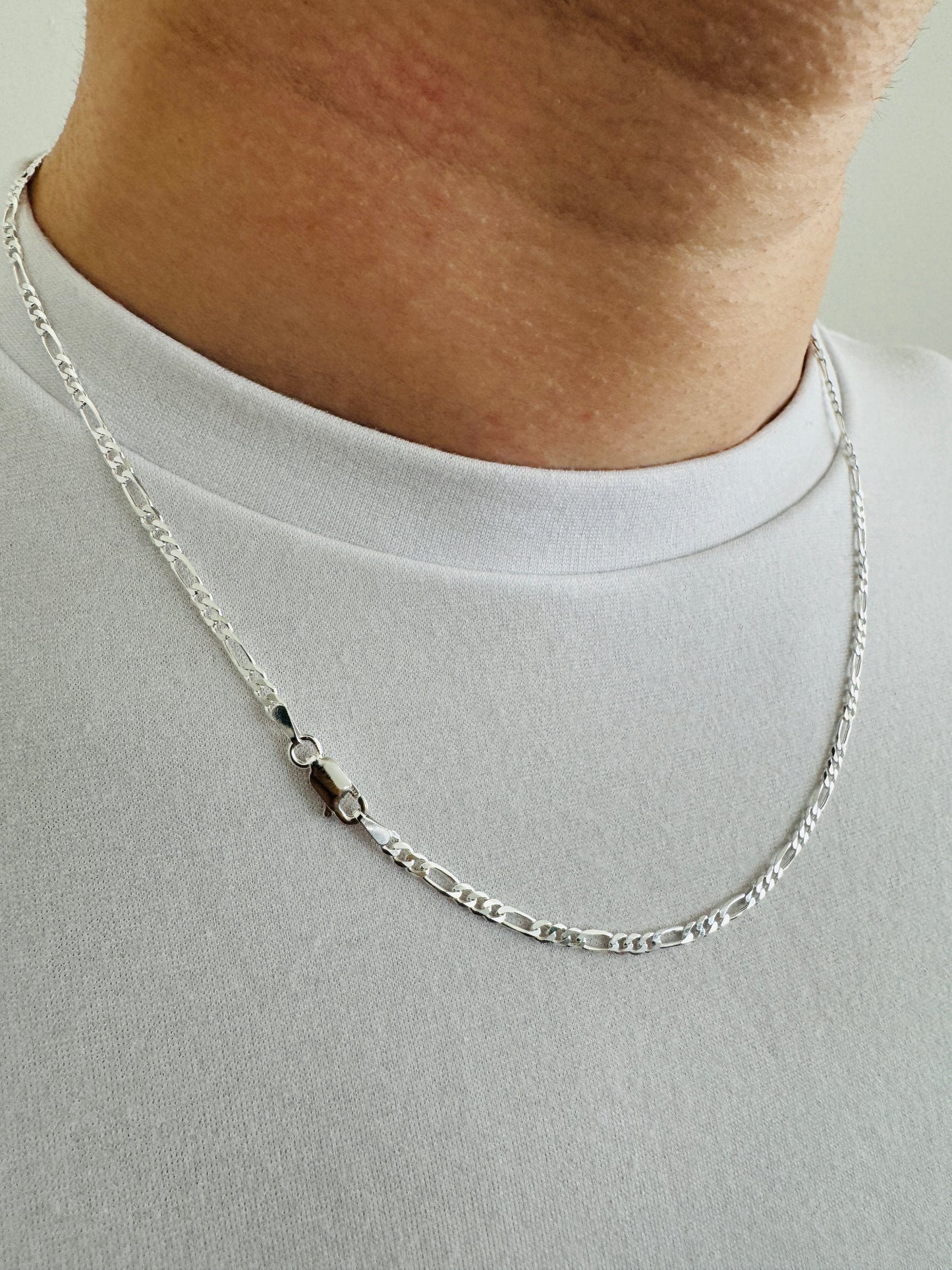 925 Sterling Silver Mens 2.5mm Figaro Chain