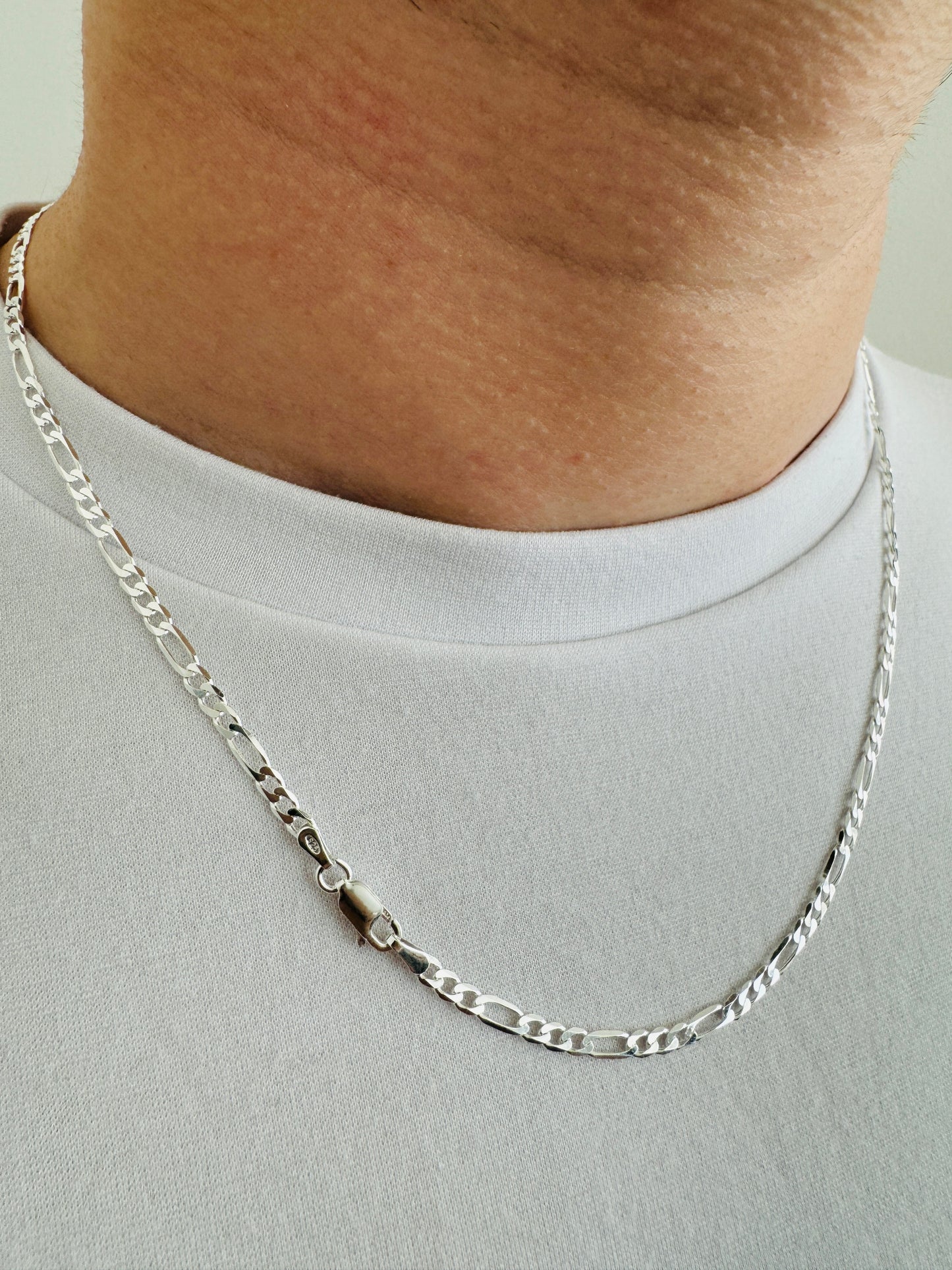 925 Sterling Silver Mens 3.5mm Figaro Chain