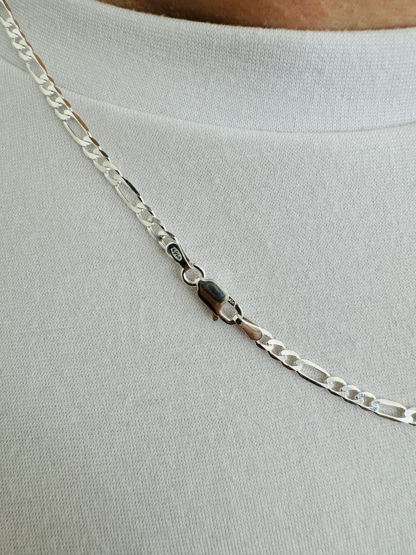 925 Sterling Silver Mens 3.5mm Figaro Chain