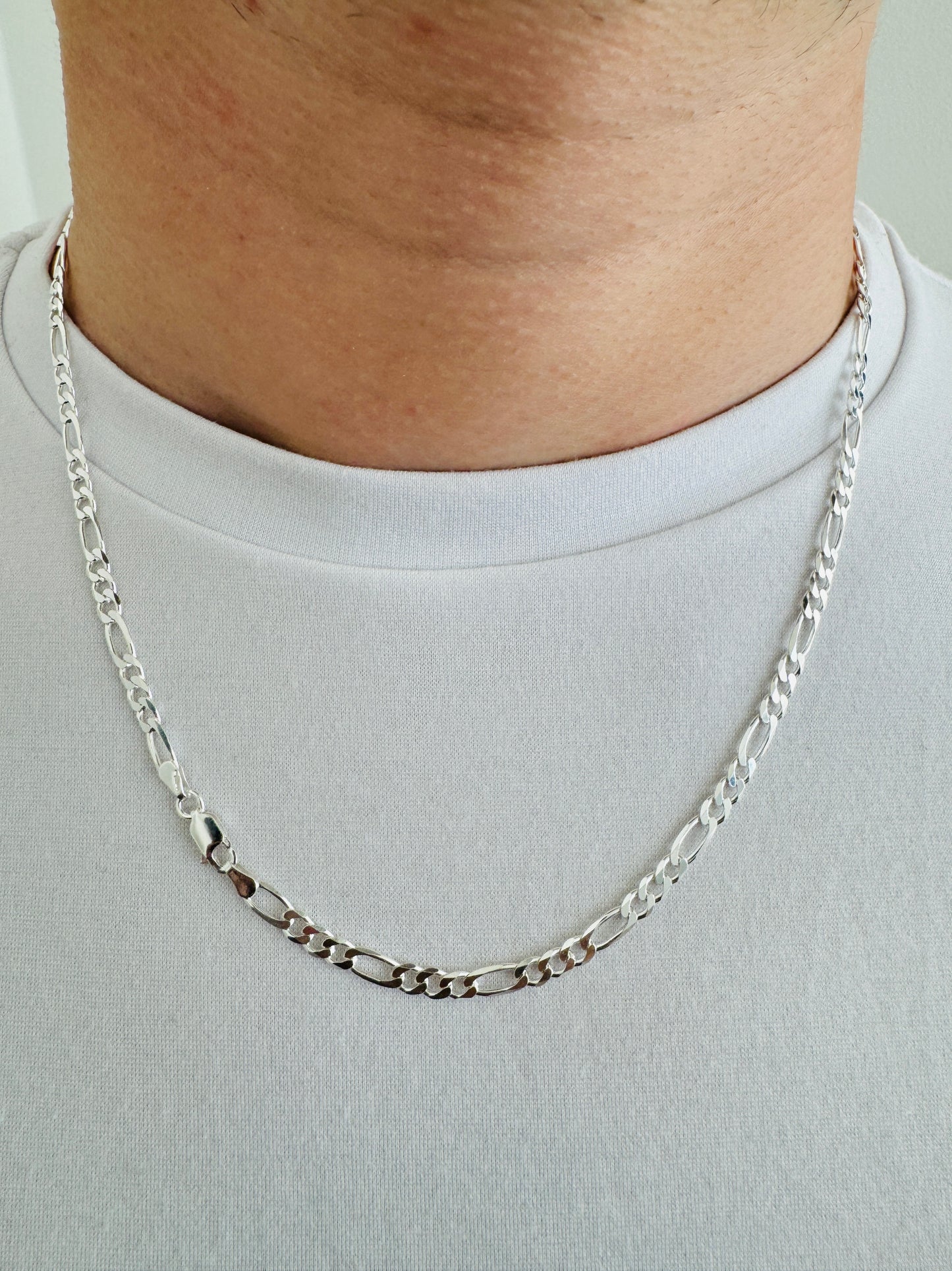 925 Sterling Silver Mens 4.5mm Figaro Chain