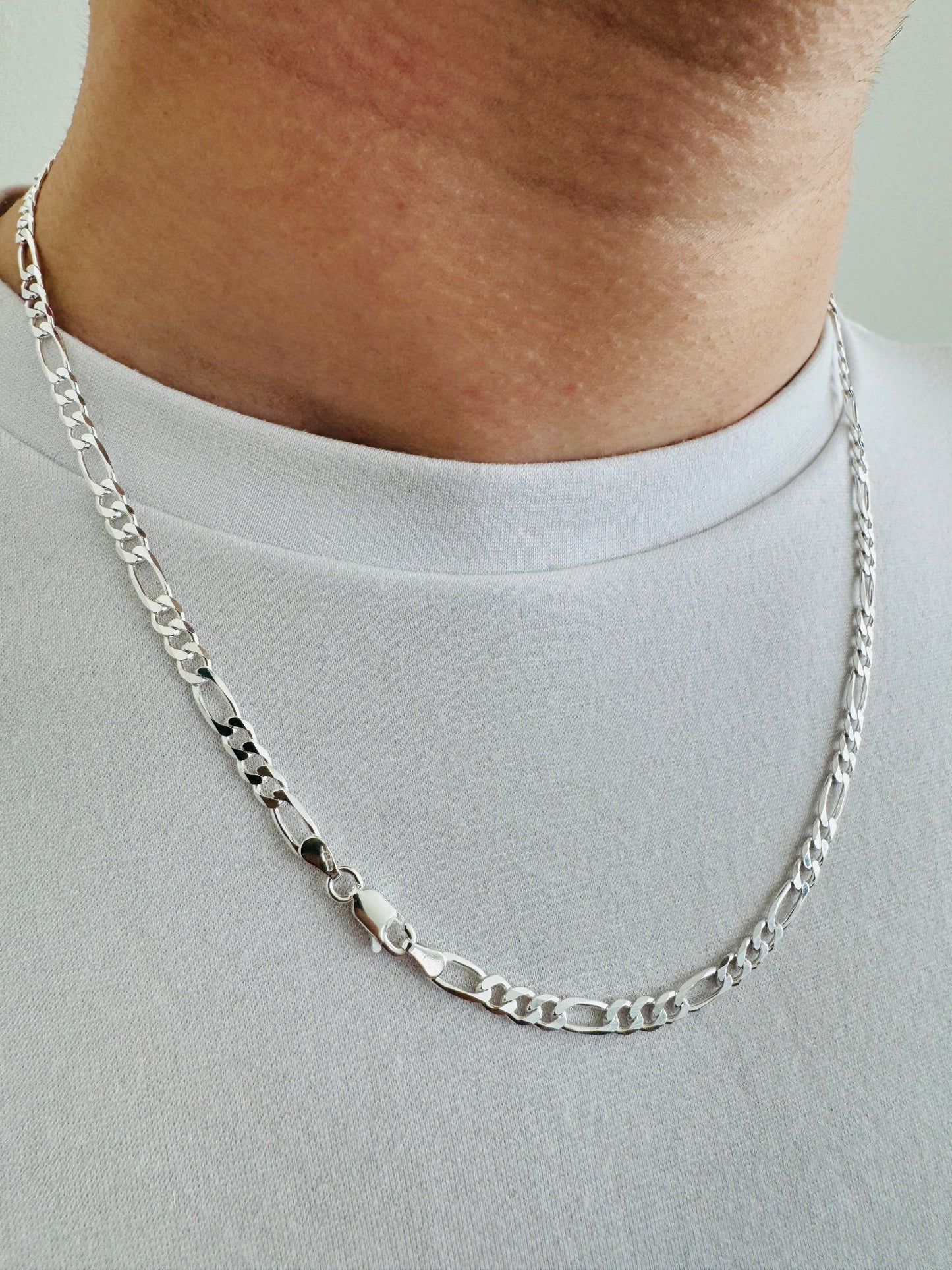 925 Sterling Silver Mens 4.5mm Figaro Chain