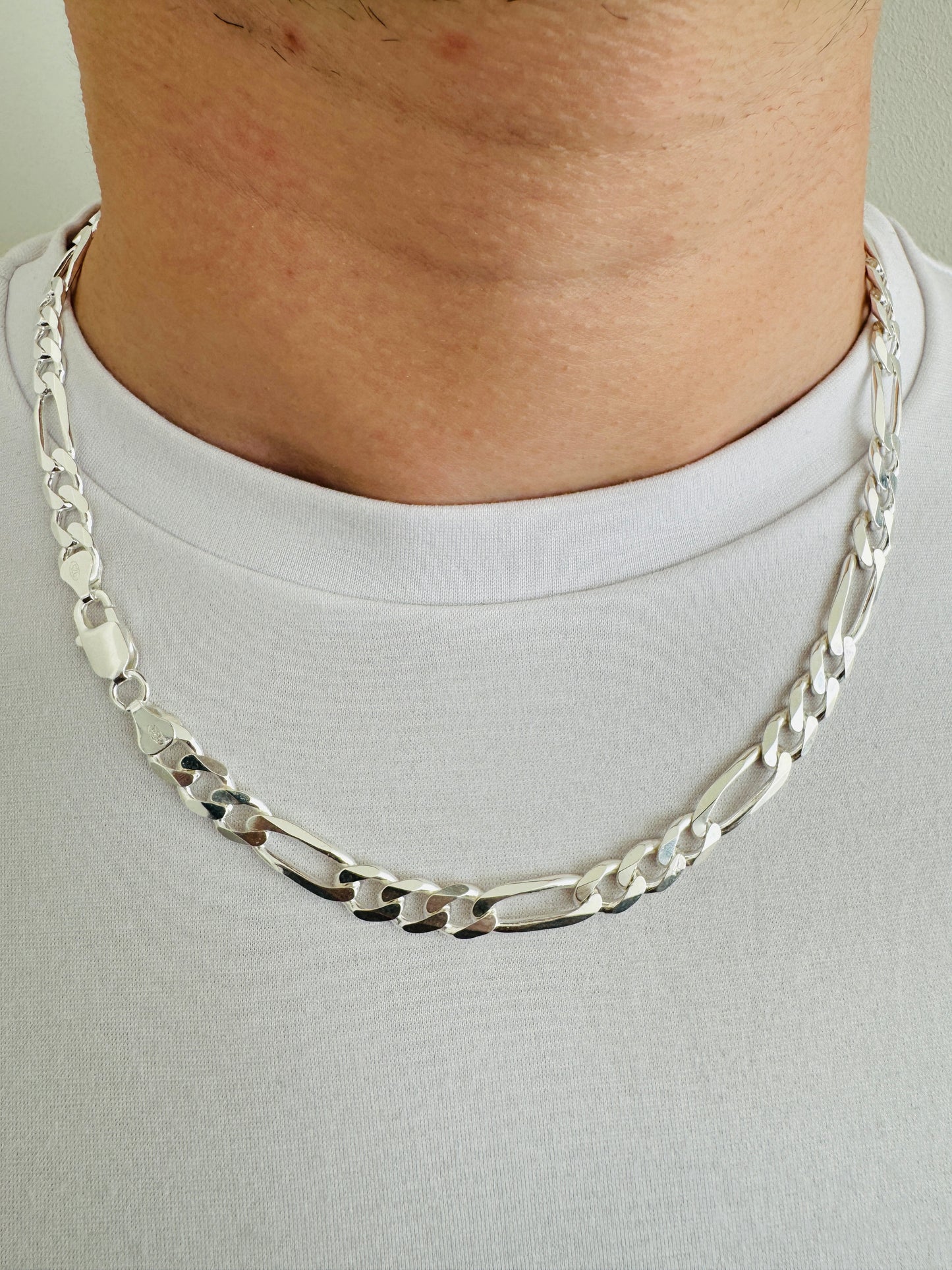 925 Sterling Silver Men 7.5mm Figaro Heavy Chain