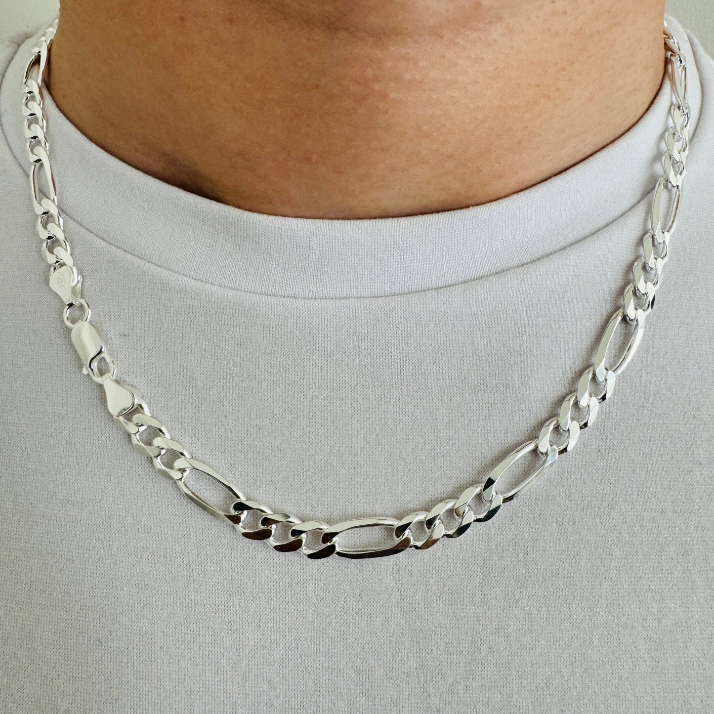 925 Sterling Silver Mens 6.5mm Figaro Chain