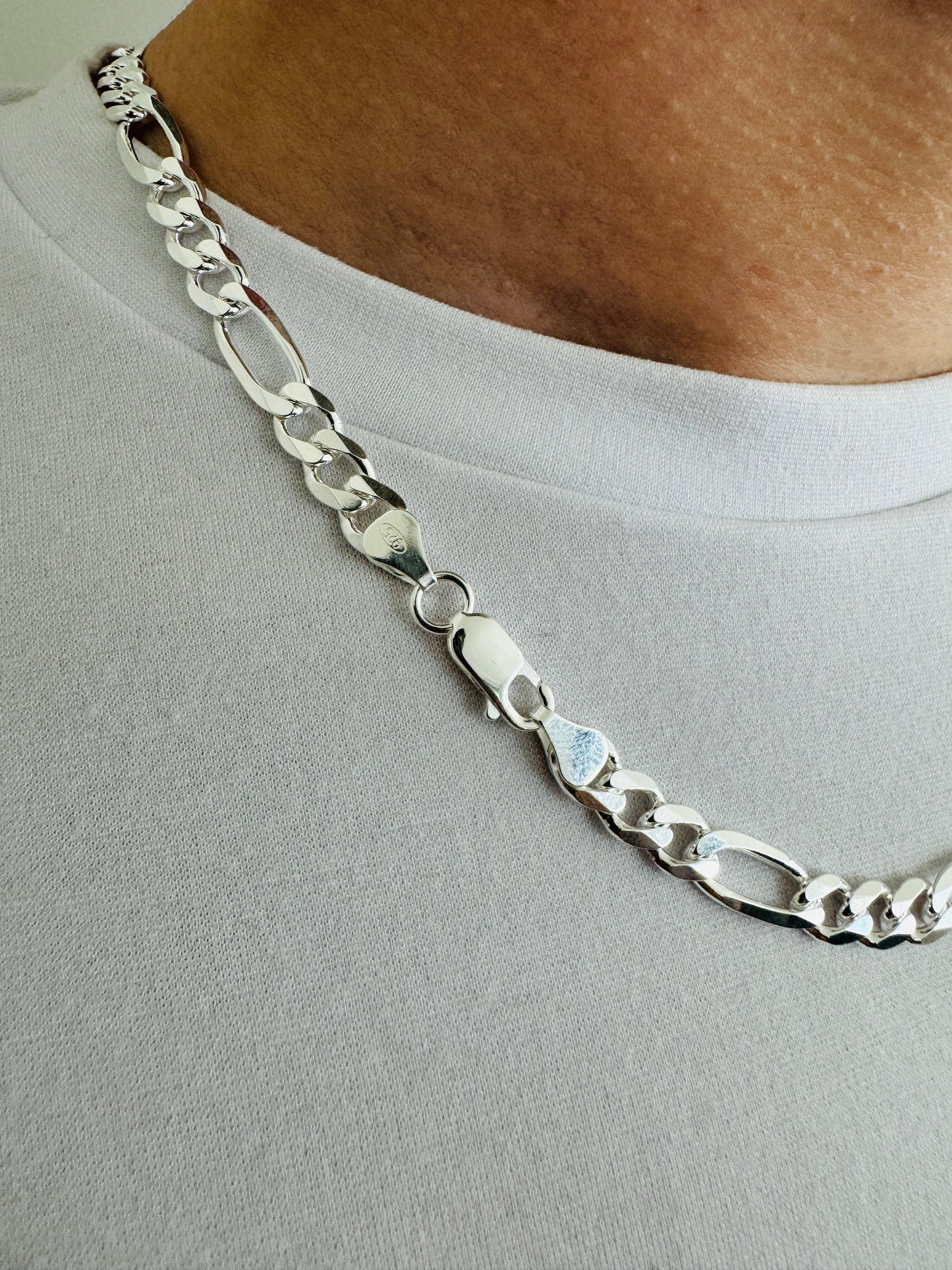 925 Sterling Silver Mens 6.5mm Figaro Chain