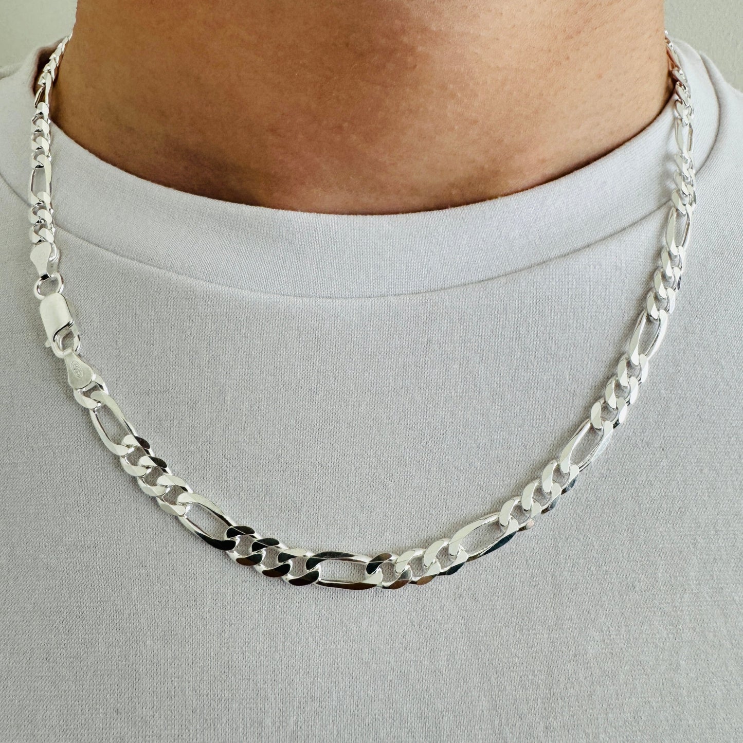 925 Sterling Silver Men 5.5mm Figaro Chain
