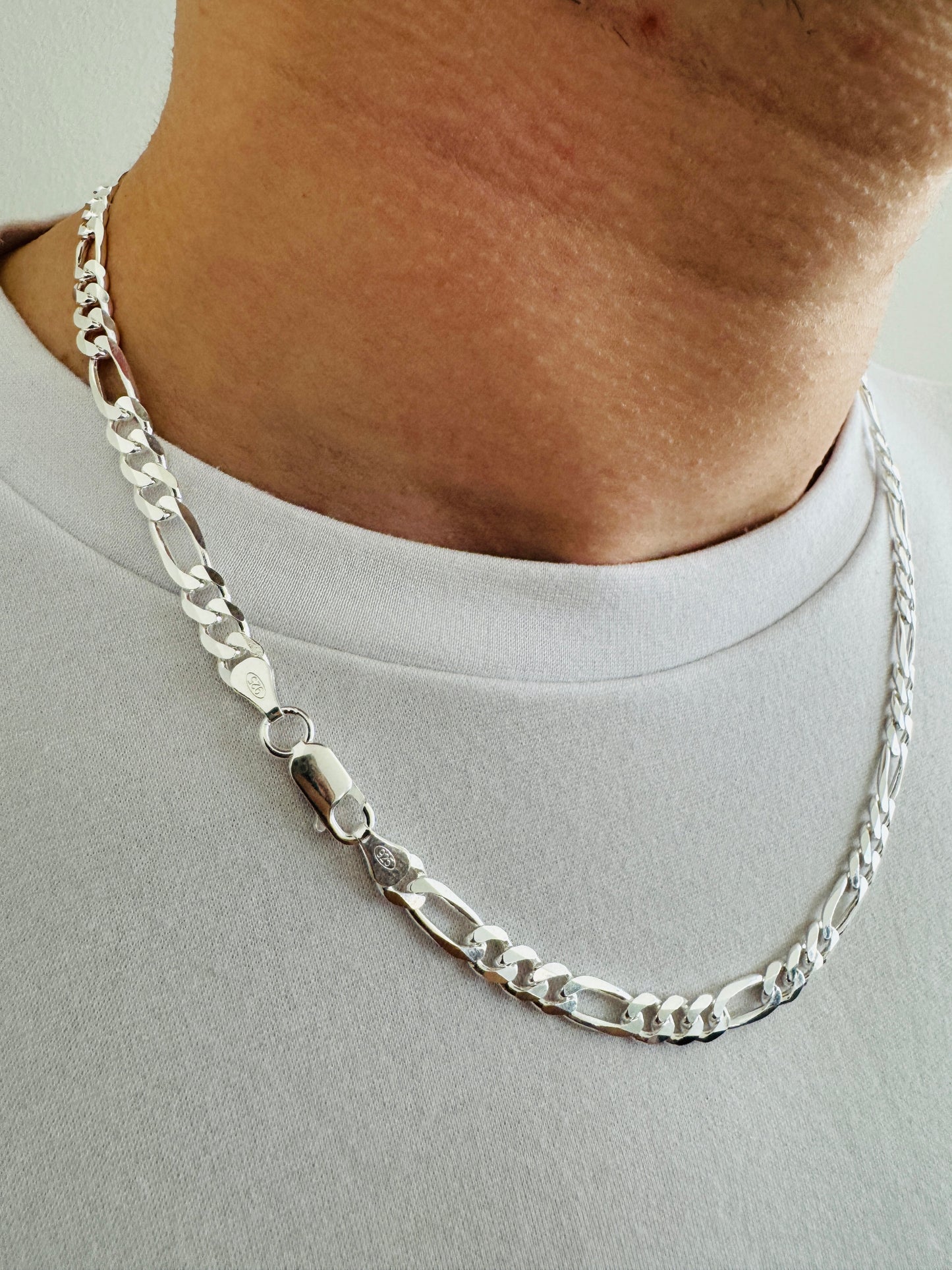 925 Sterling Silver Men 5.5mm Figaro Chain