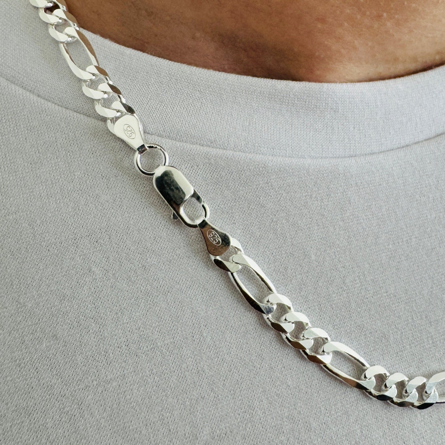925 Sterling Silver Men 5.5mm Figaro Chain