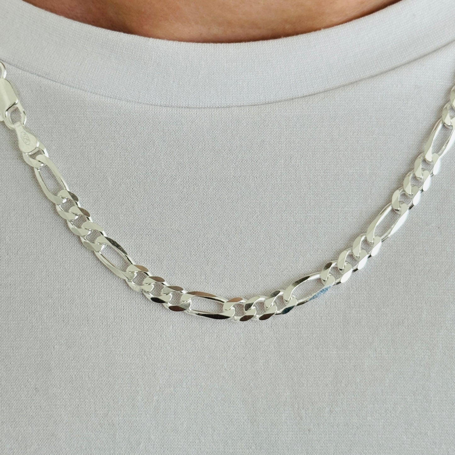 925 Sterling Silver Men 5.5mm Figaro Chain