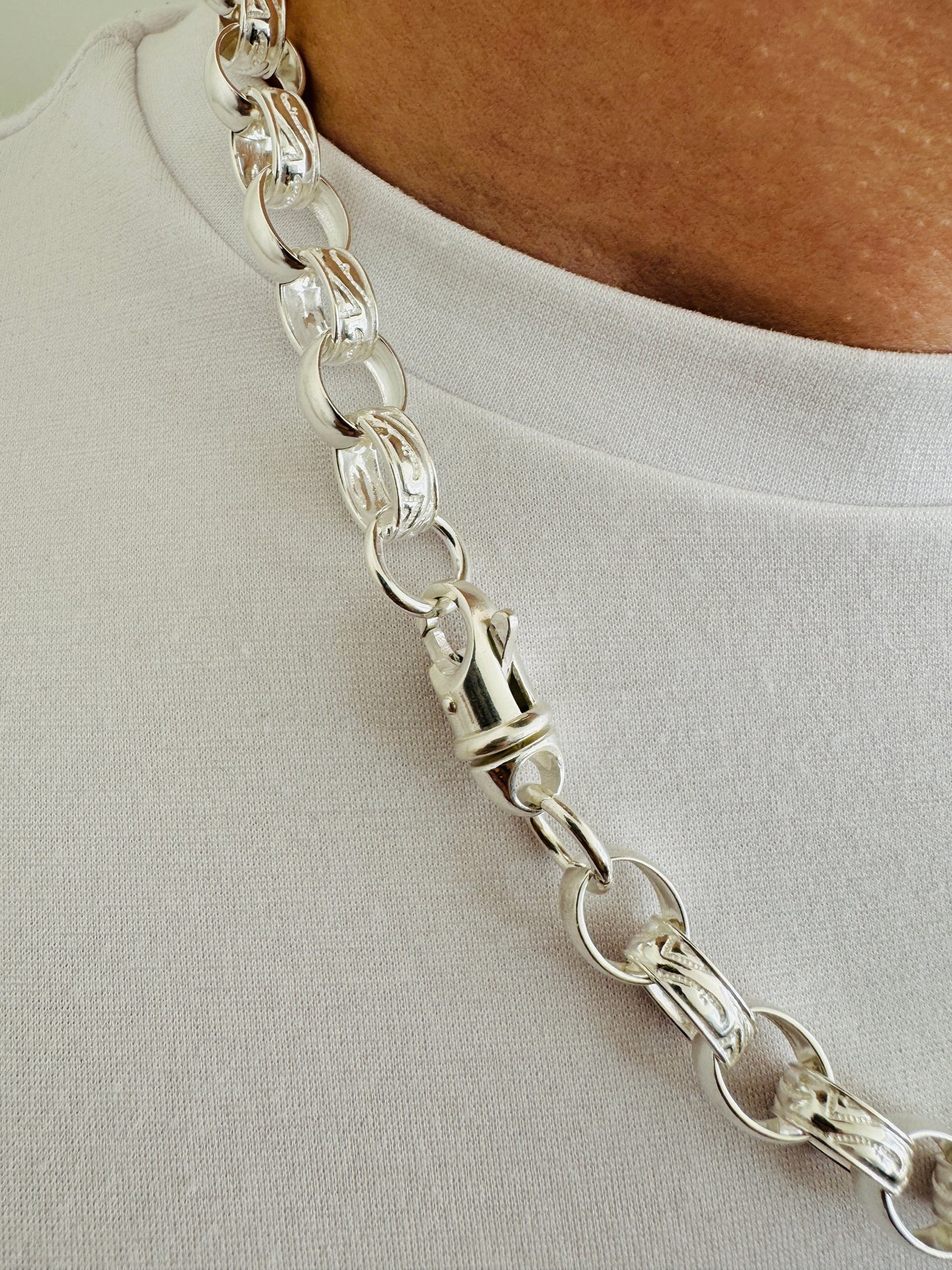 925 Sterling Silver 12mm Oval Engraved Belcher Chain