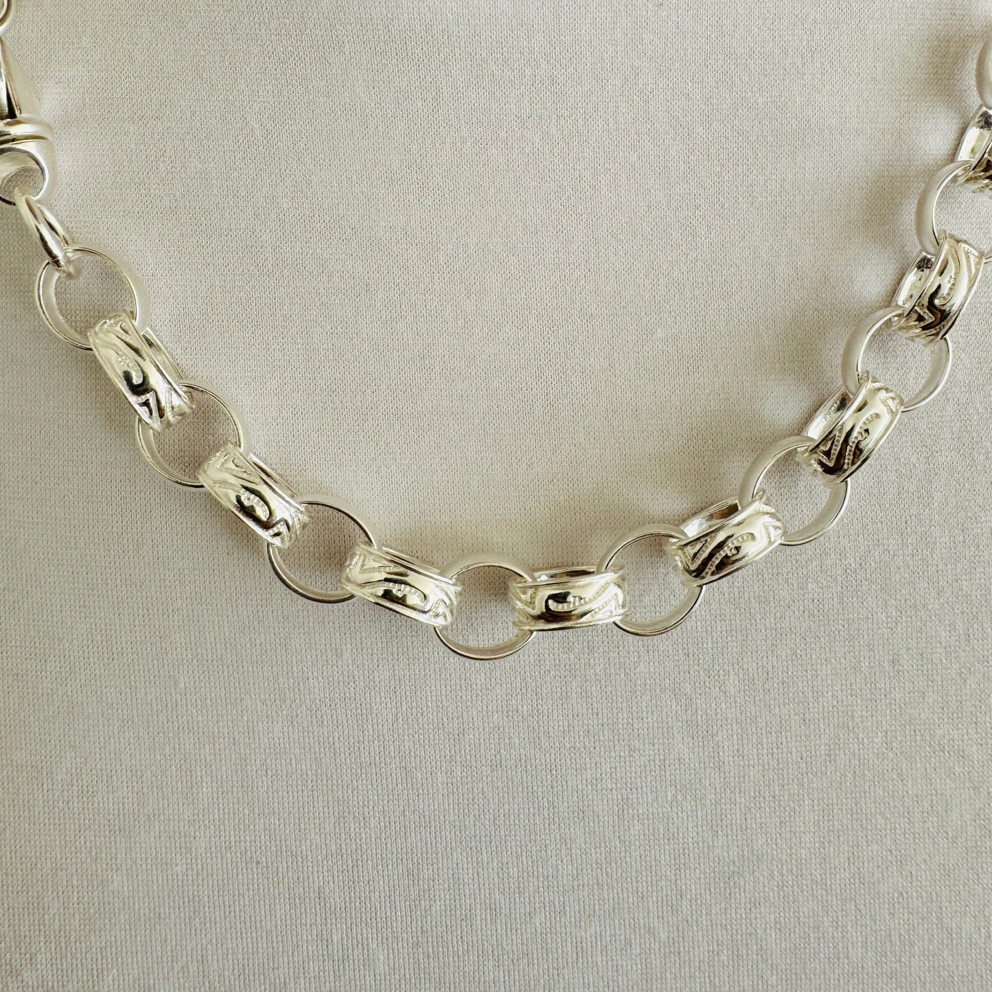 925 Sterling Silver 12mm Oval Engraved Belcher Chain