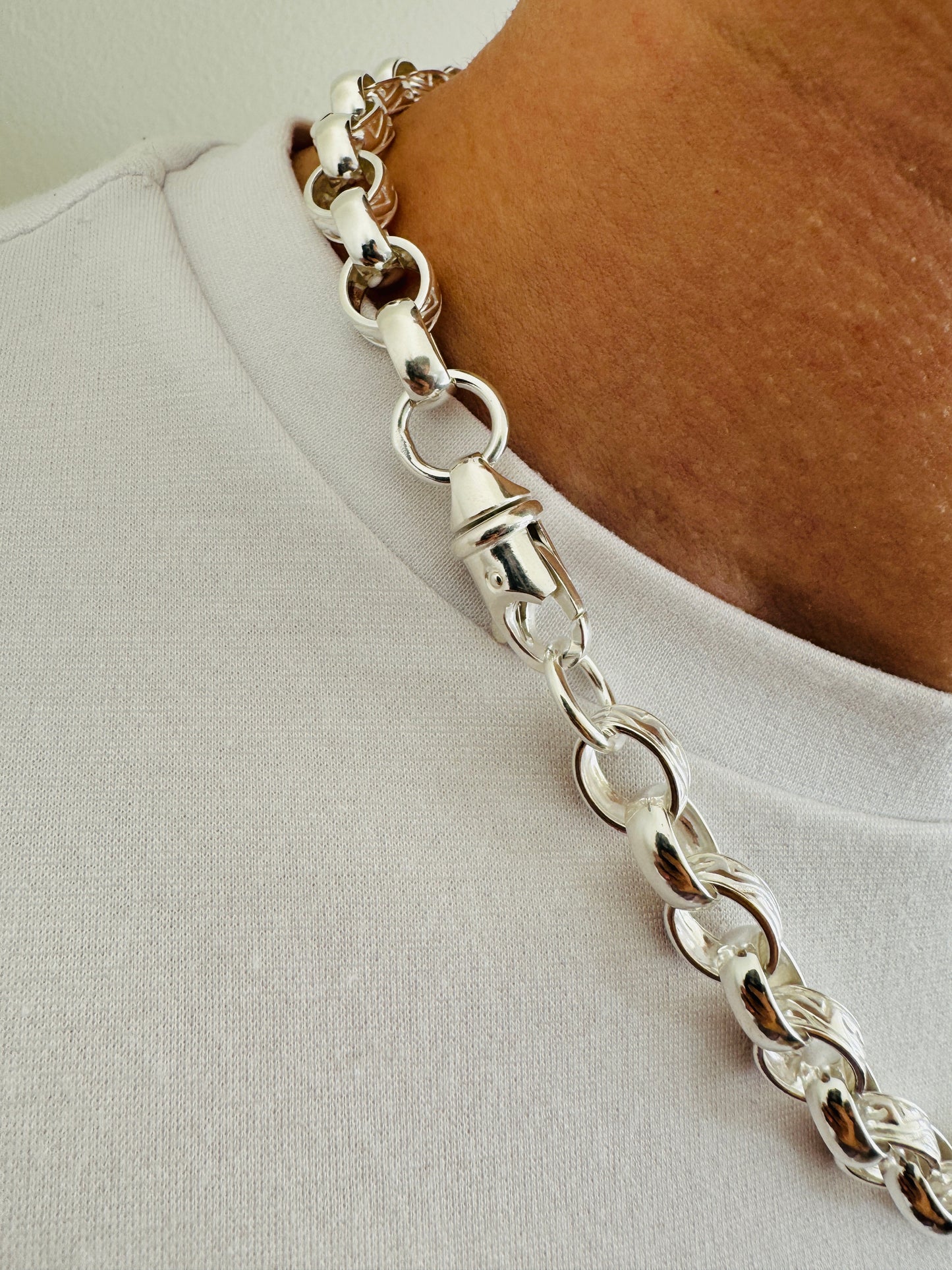 925 Sterling Silver Mens 10mm Heavy Oval Belcher Chain