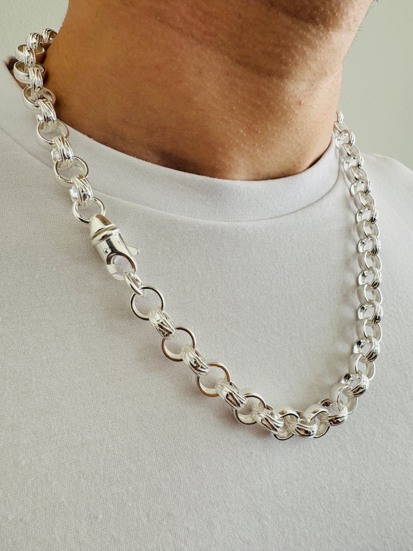 925 Sterling Silver 12mm Round Belcher Chain