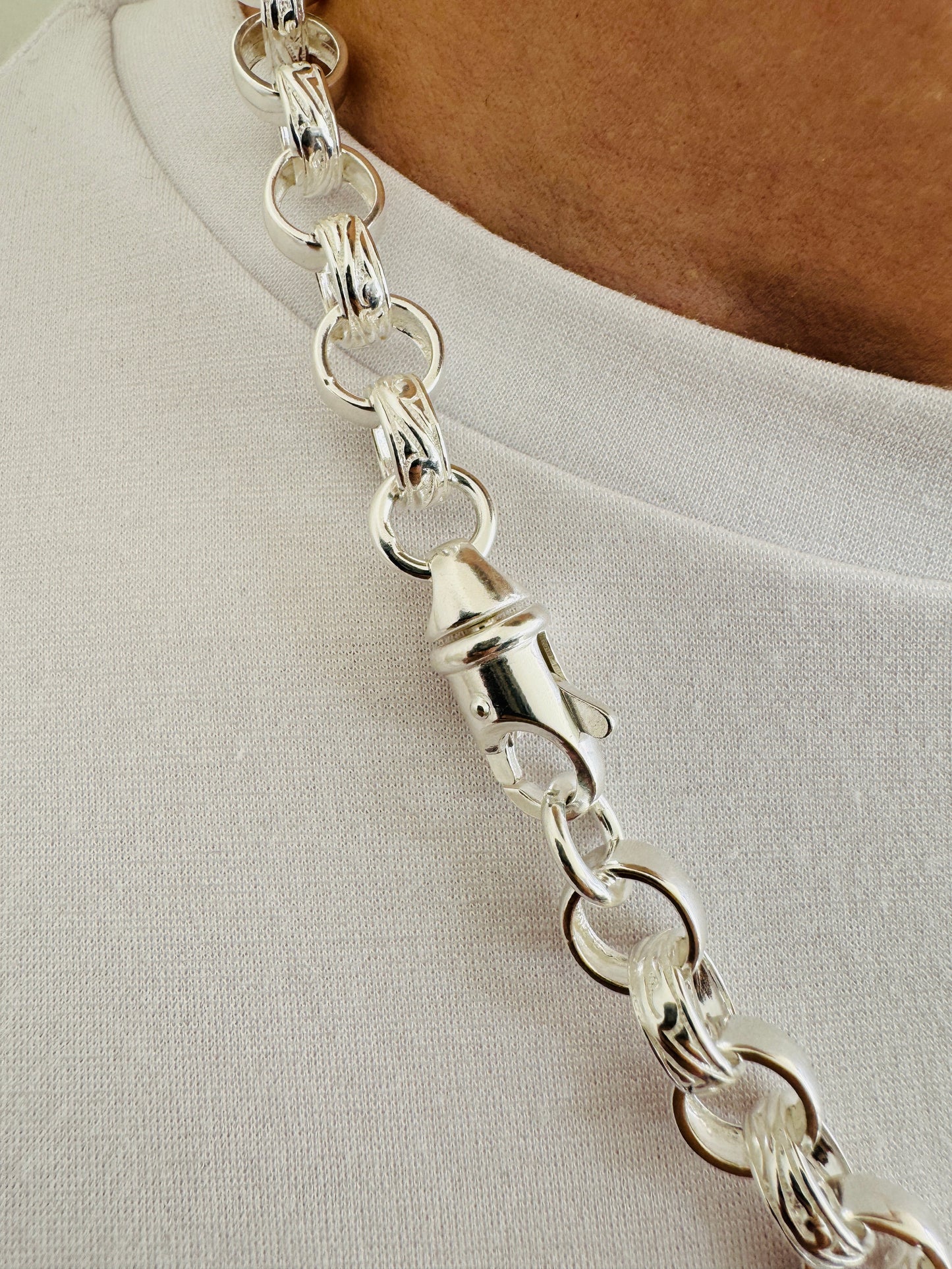 925 Sterling Silver 12mm Round Belcher Chain