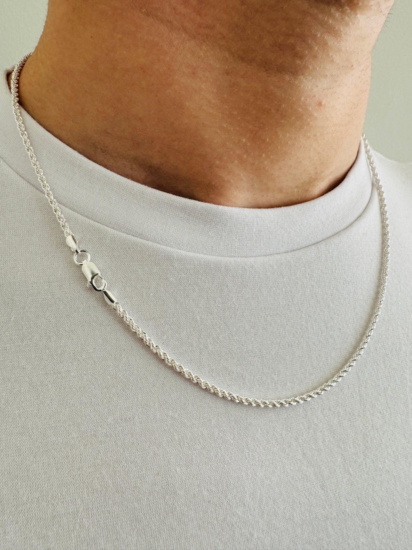 925 Sterling Silver Mens 2.5mm Twisted Rope Chain