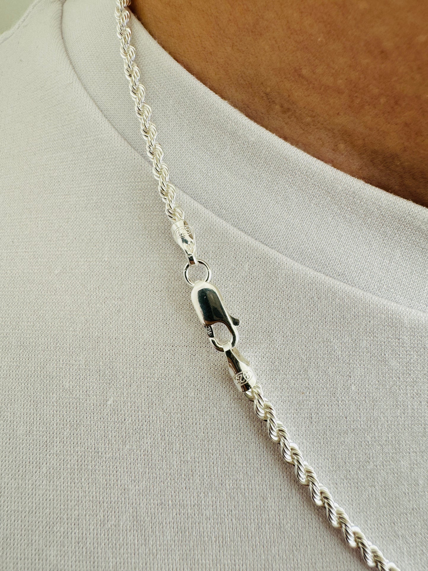 925 Sterling Silver Mens 3mm Twisted Rope Chain