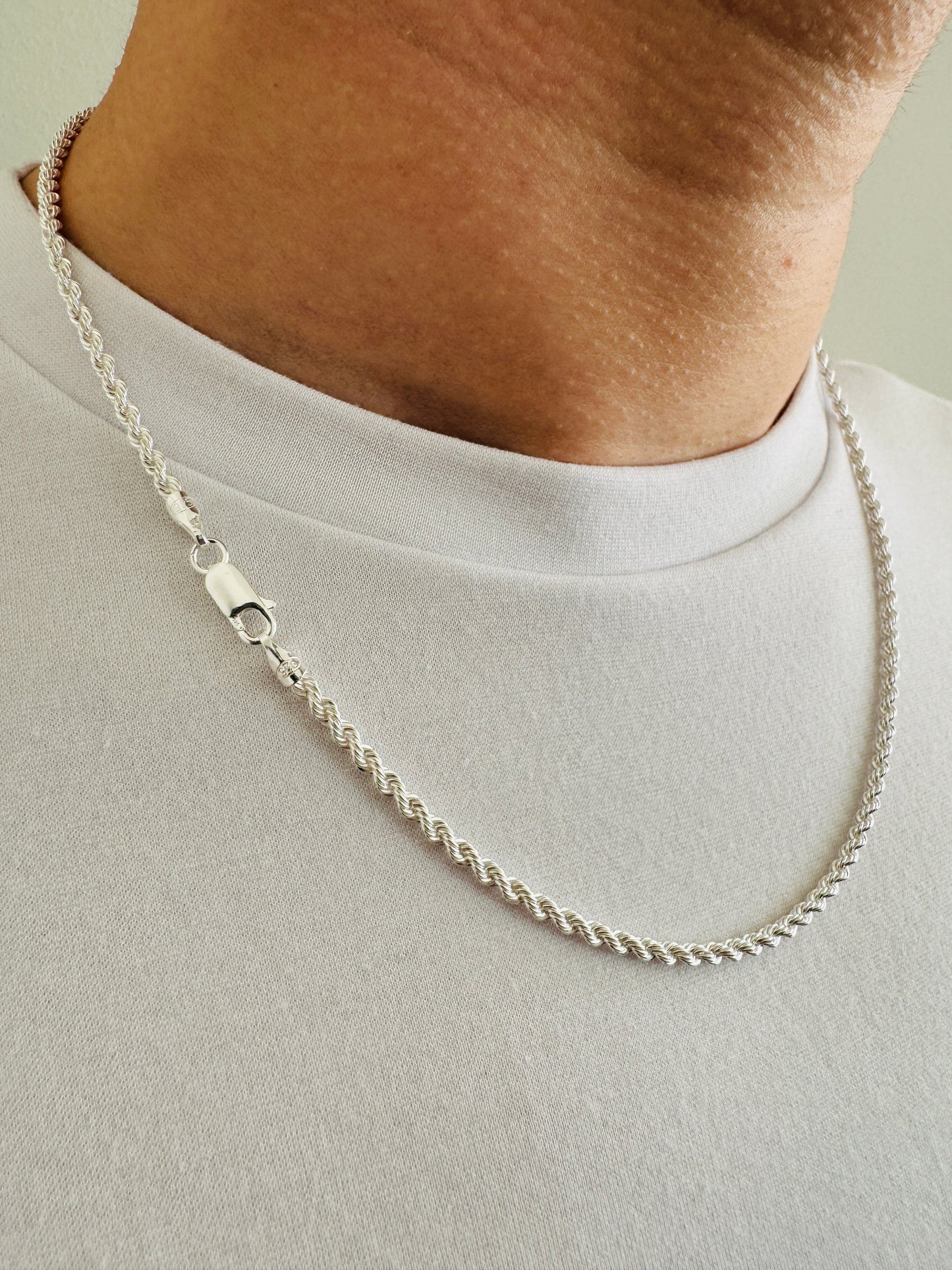 925 Sterling Silver Mens 3mm Twisted Rope Chain