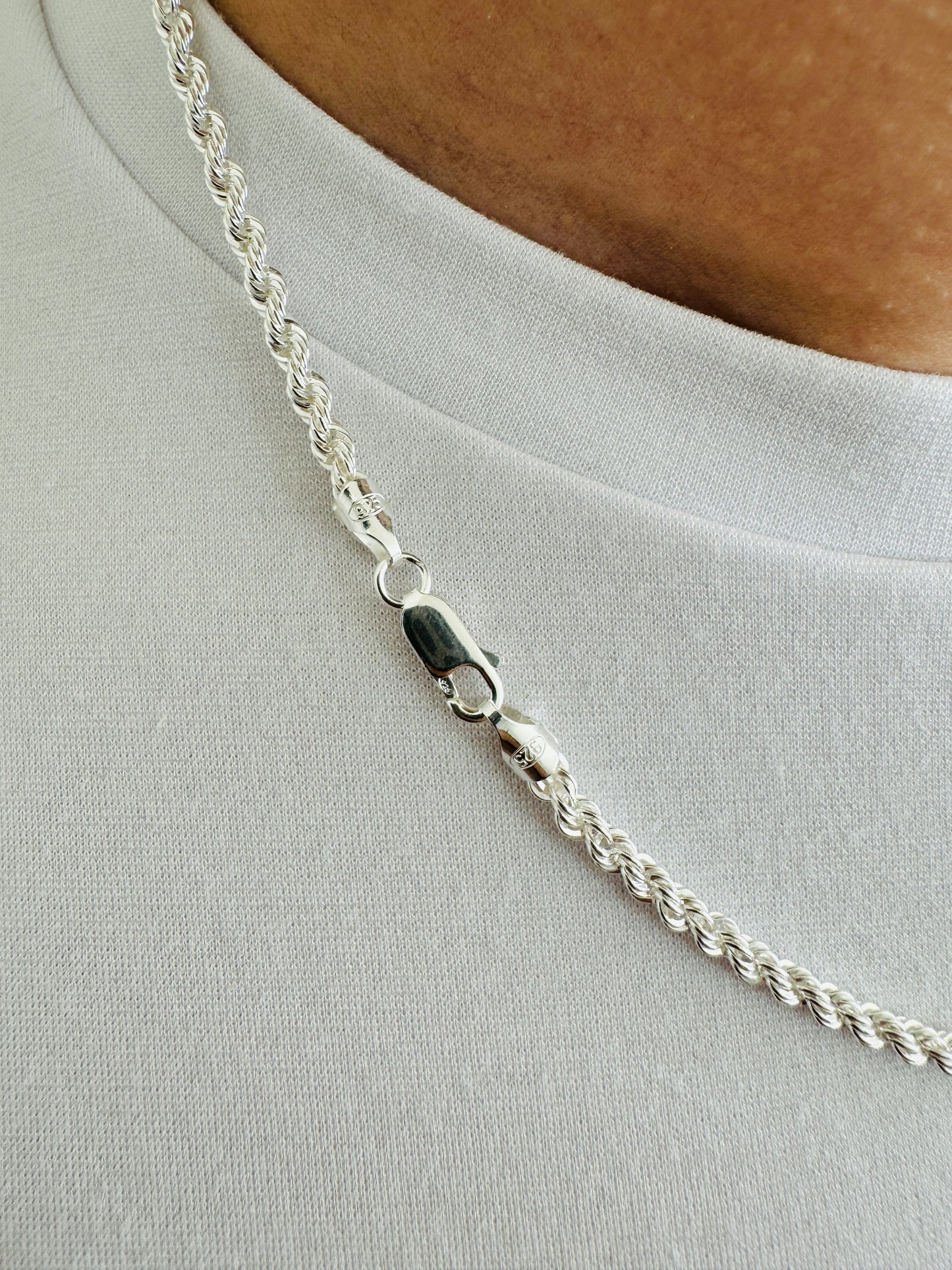 925 Sterling Silver Mens 3.5mm Twisted Rope Chain