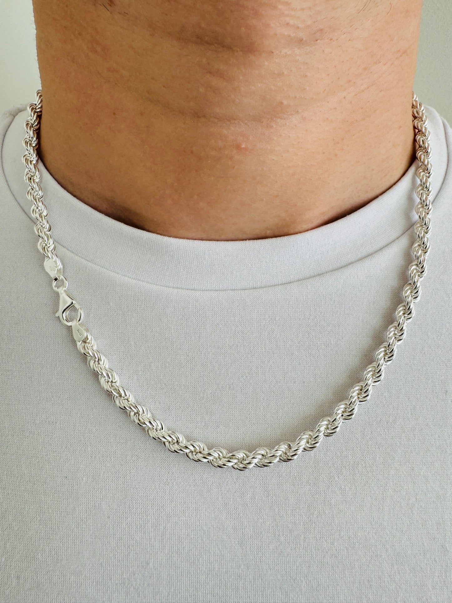 925 Sterling Silver Men 5mm Twisted Rope Chain