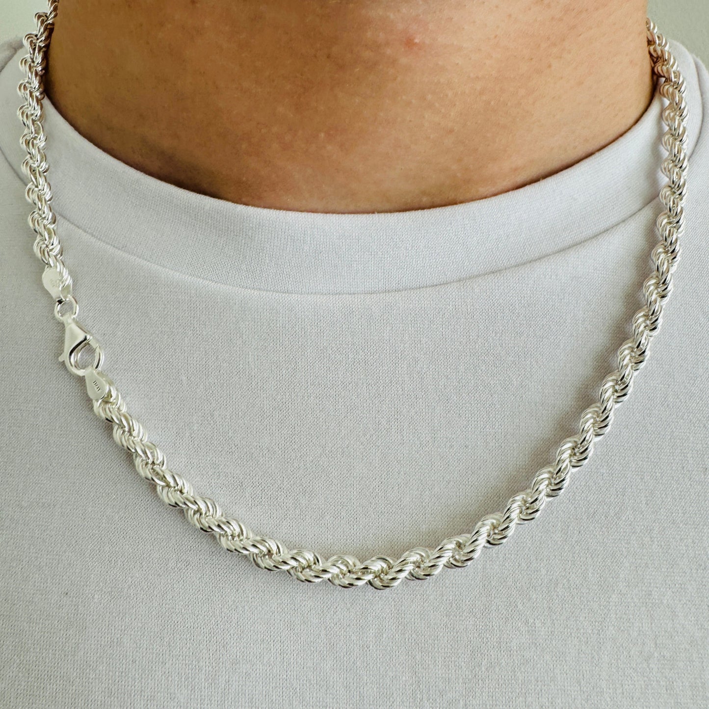 925 Sterling Silver Men 5mm Twisted Rope Chain