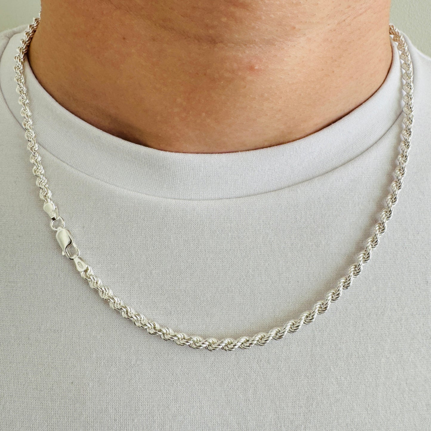 925 Sterling Silver Men 4mm Twisted Rope Chain