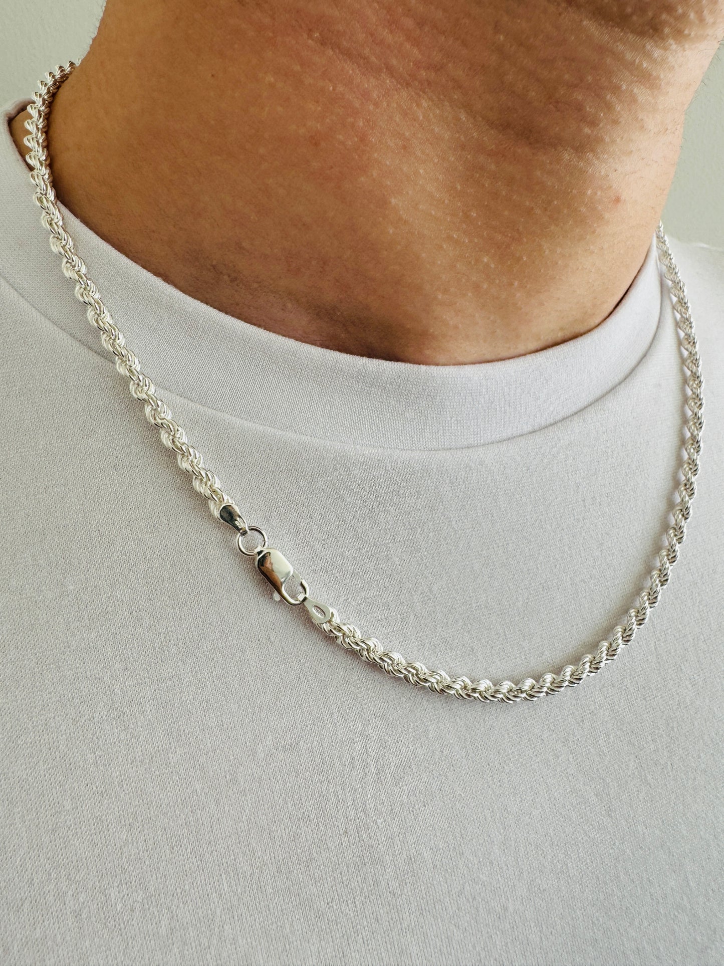 925 Sterling Silver Men 4mm Twisted Rope Chain
