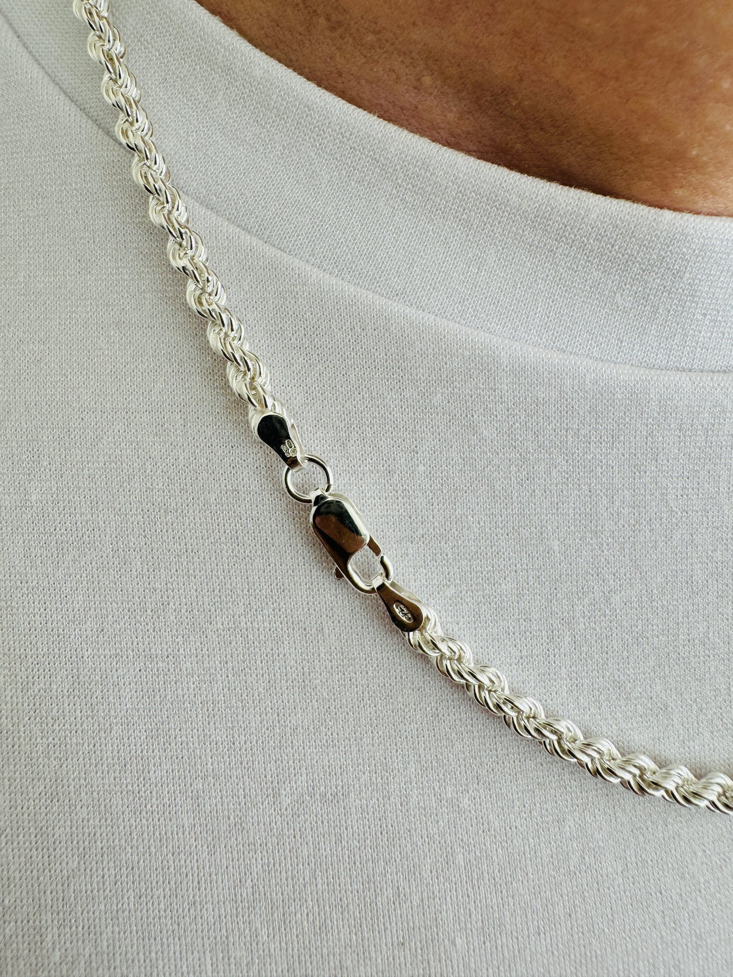 925 Sterling Silver Men 4mm Twisted Rope Chain
