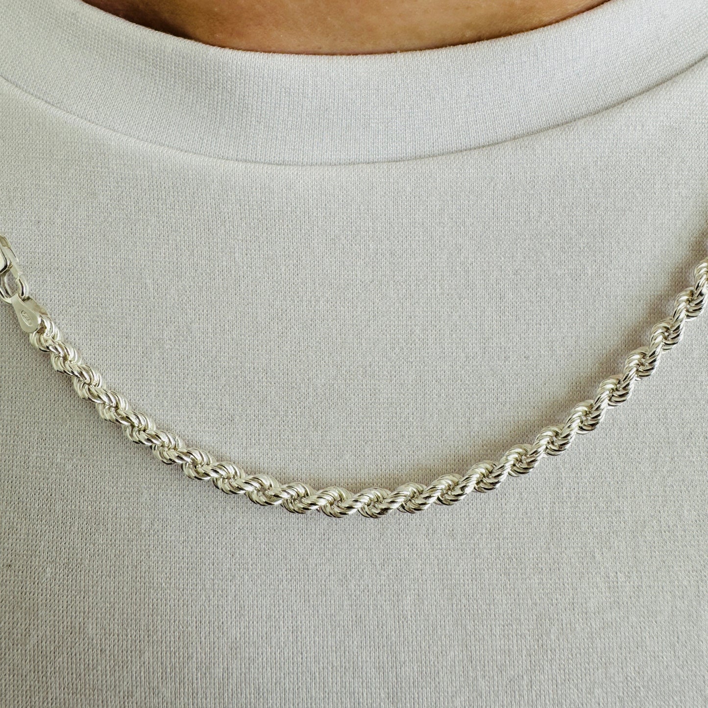 925 Sterling Silver Men 4mm Twisted Rope Chain