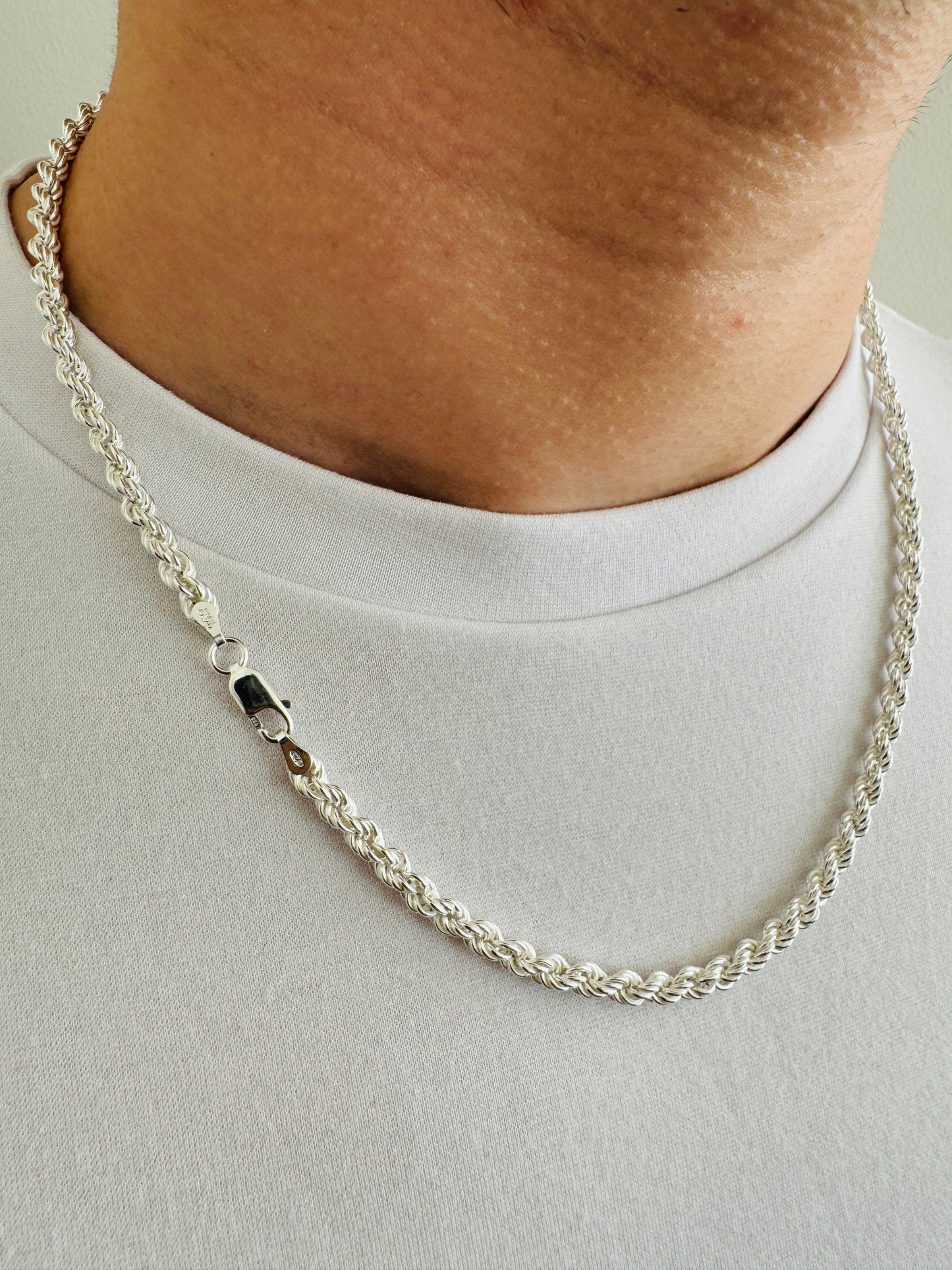 925 Sterling Silver Men 4.5mm Twisted Rope Chain