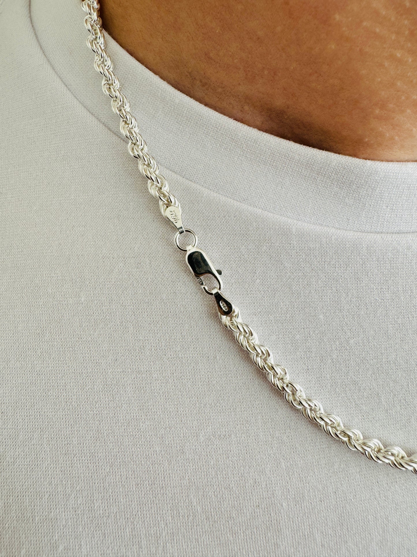 925 Sterling Silver Men 4.5mm Twisted Rope Chain