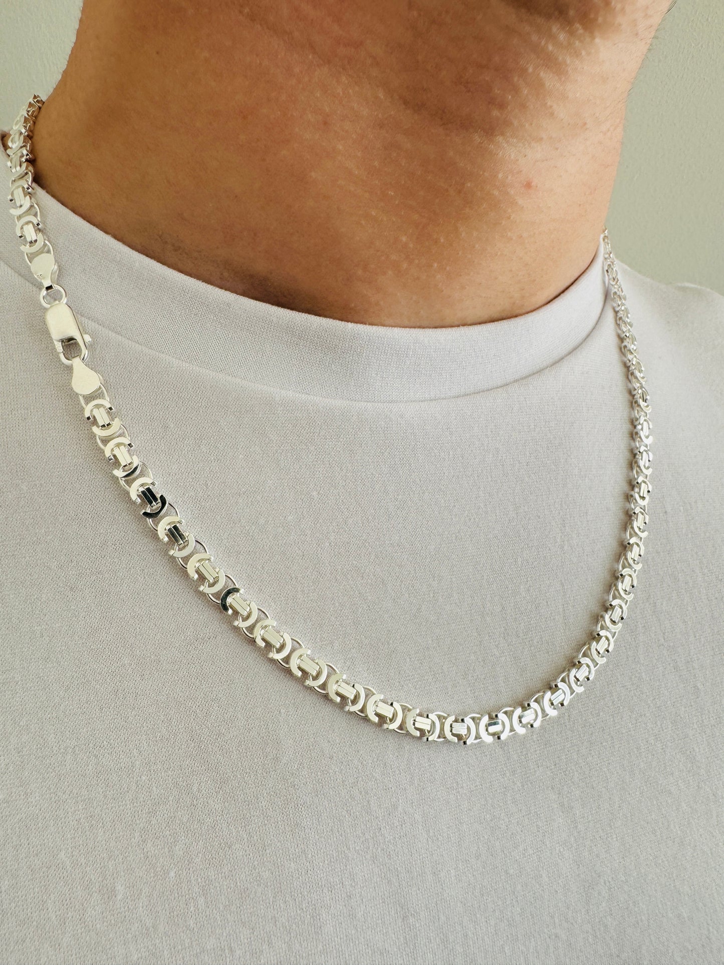 925 Sterling Silver Mens 5mm Flat Byzantine Chain