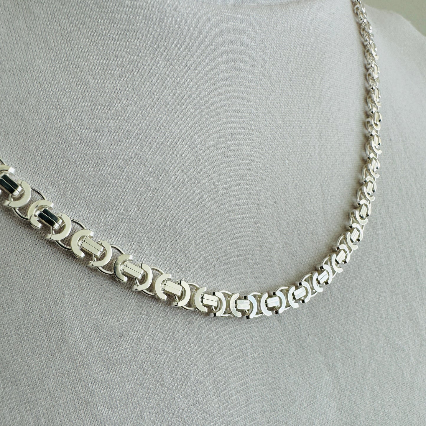 925 Sterling Silver Mens 5mm Flat Byzantine Chain