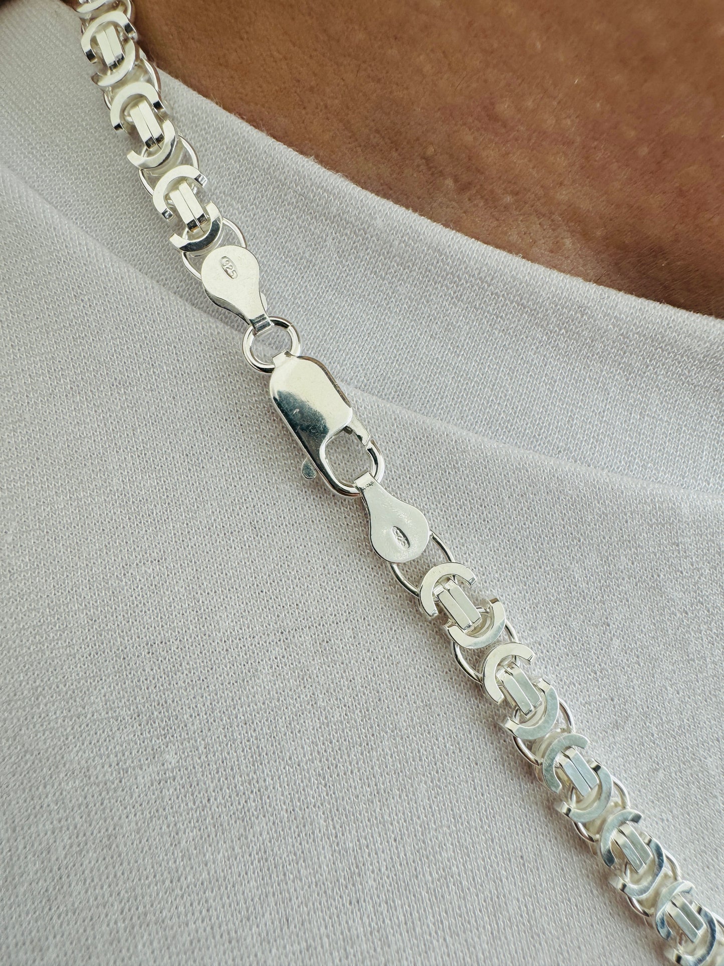925 Sterling Silver Mens 5mm Flat Byzantine Chain