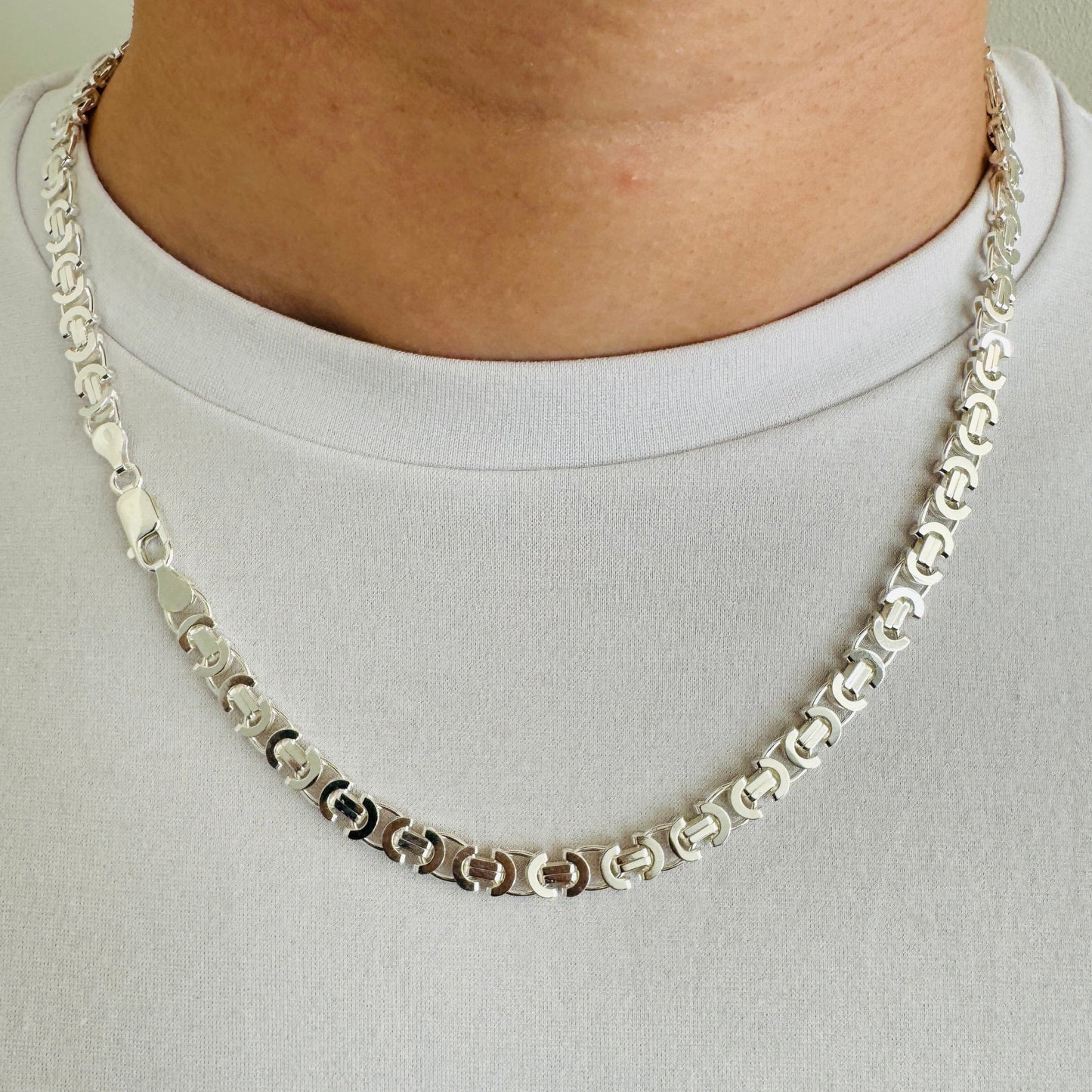 925 Sterling Silver Mens 6mm Flat Byzantine Chain