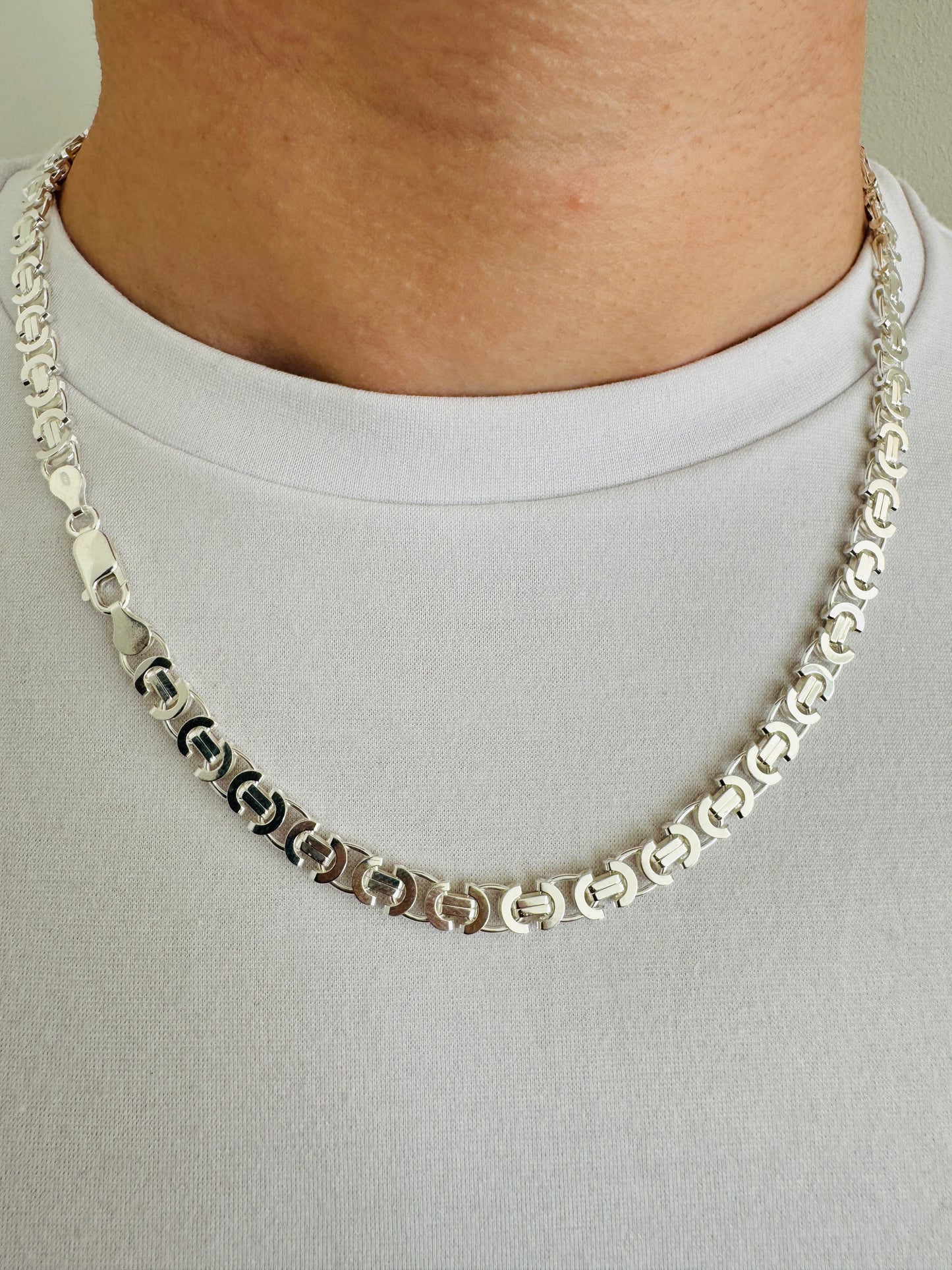 925 Sterling Silver Mens 6mm Flat Byzantine Chain