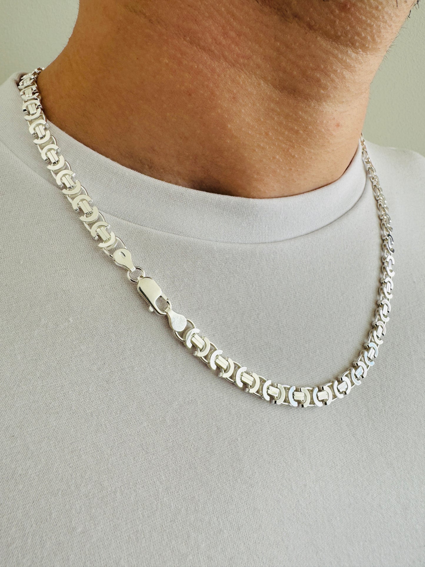 925 Sterling Silver Mens 6mm Flat Byzantine Chain