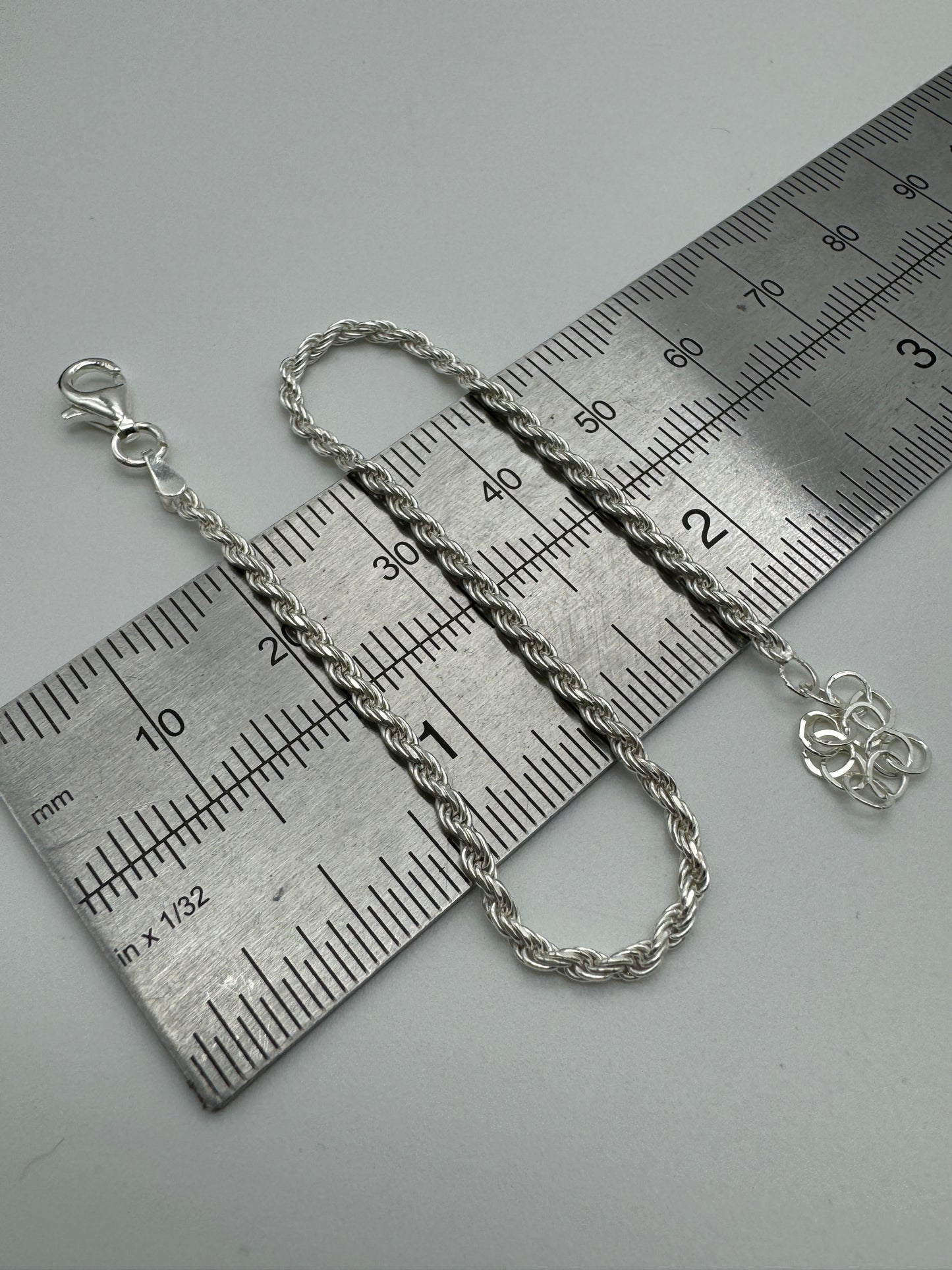 925 Sterling Silver 2mm Rope Bracelet 8 INCH
