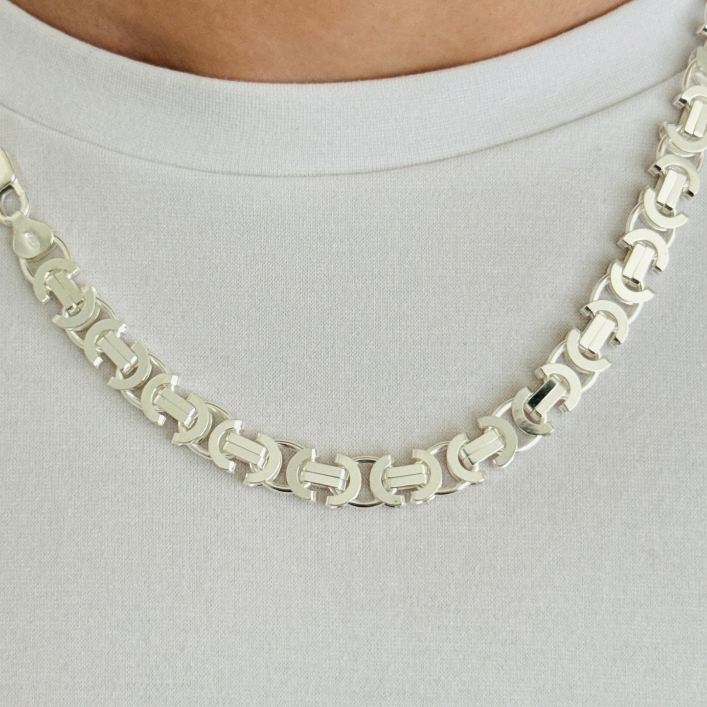 925 Sterling Silver Mens 8mm Flat Byzantine Chain