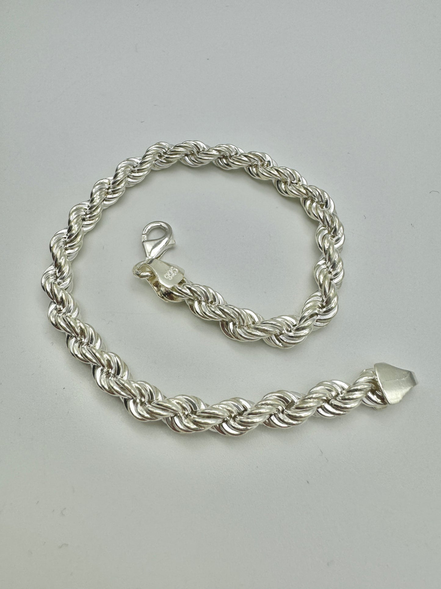 925 Sterling Silver 6mm Rope Bracelet 8 Inch