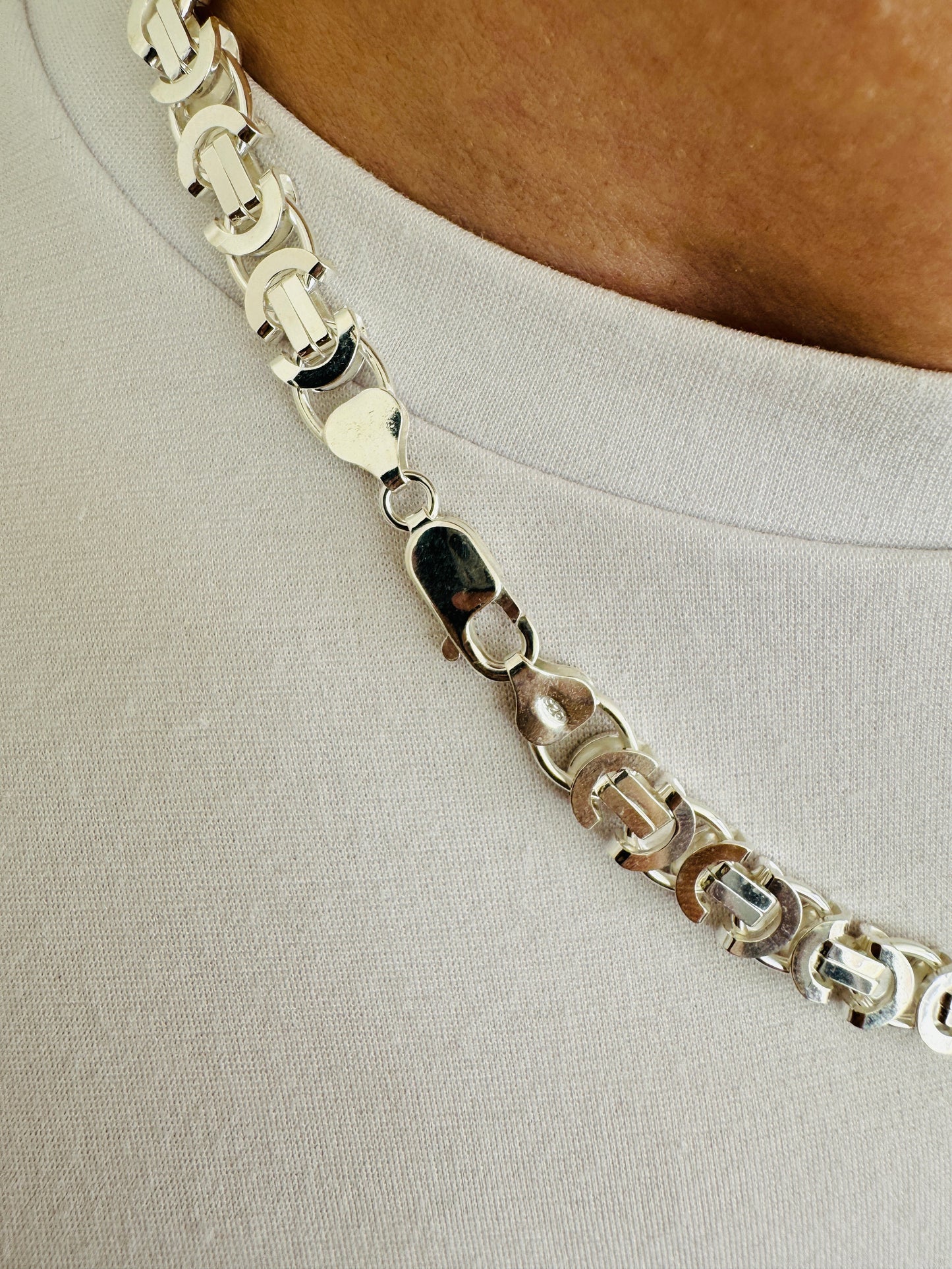 925 Sterling Silver Mens 8mm Flat Byzantine Chain