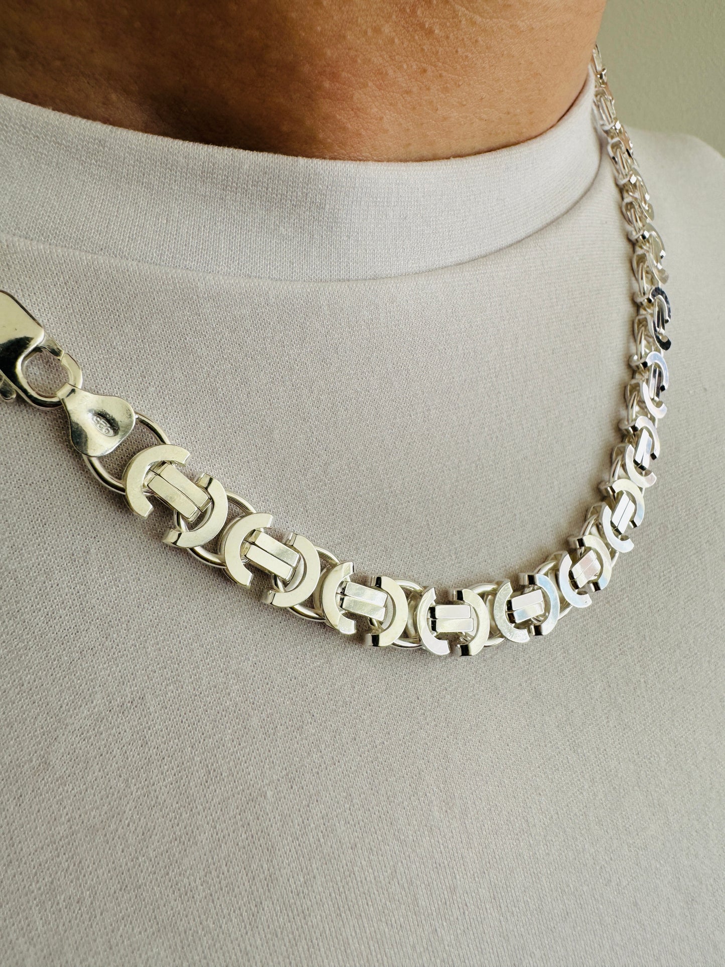 925 Sterling Silver Mens 8mm Flat Byzantine Chain
