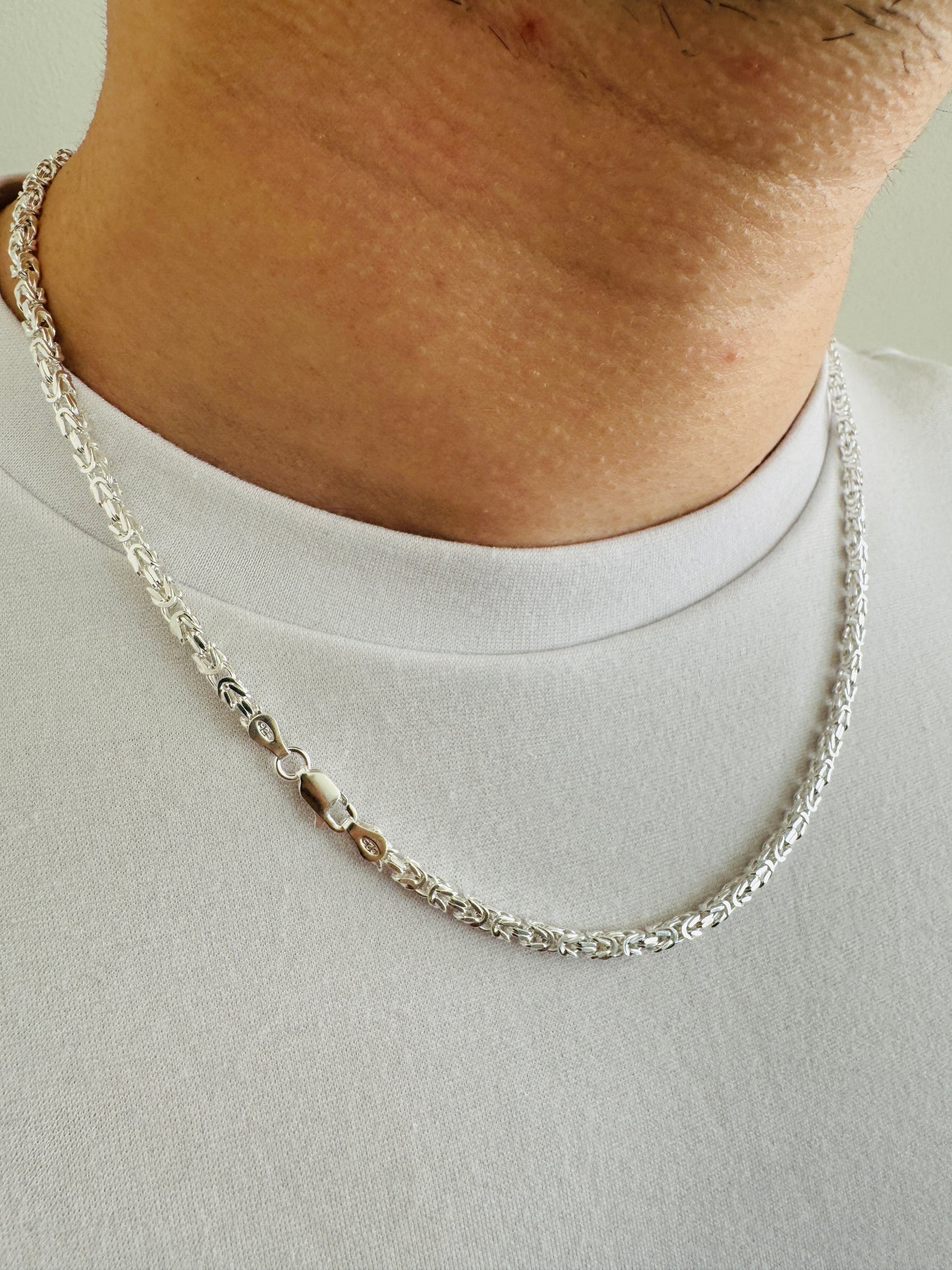 925 Sterling Silver Men 3mm Square Byzantine Chain
