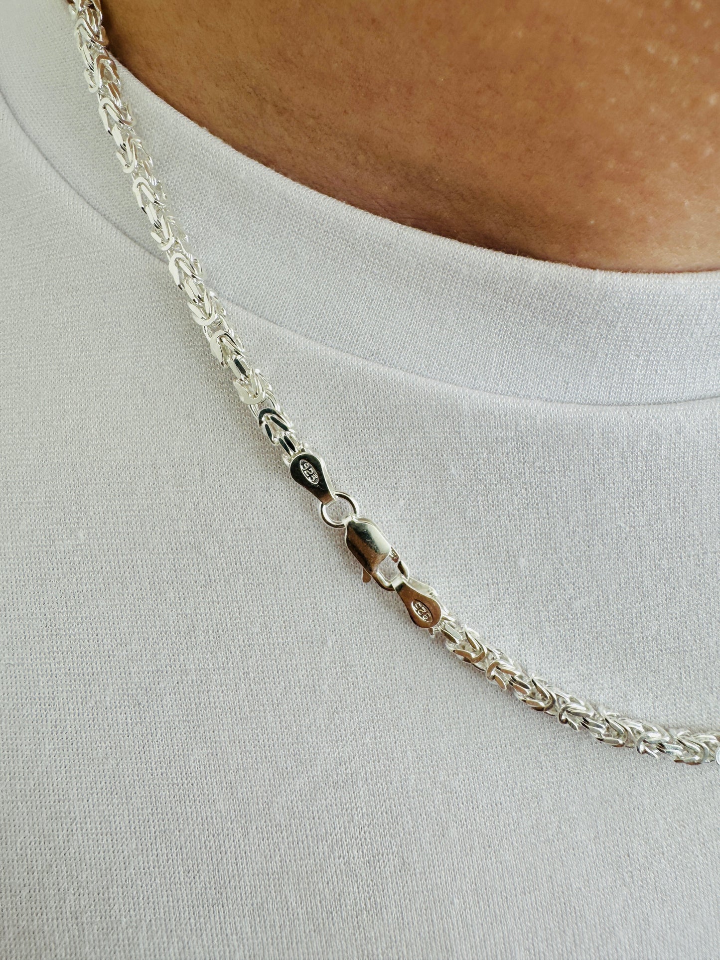 925 Sterling Silver Men 3mm Square Byzantine Chain
