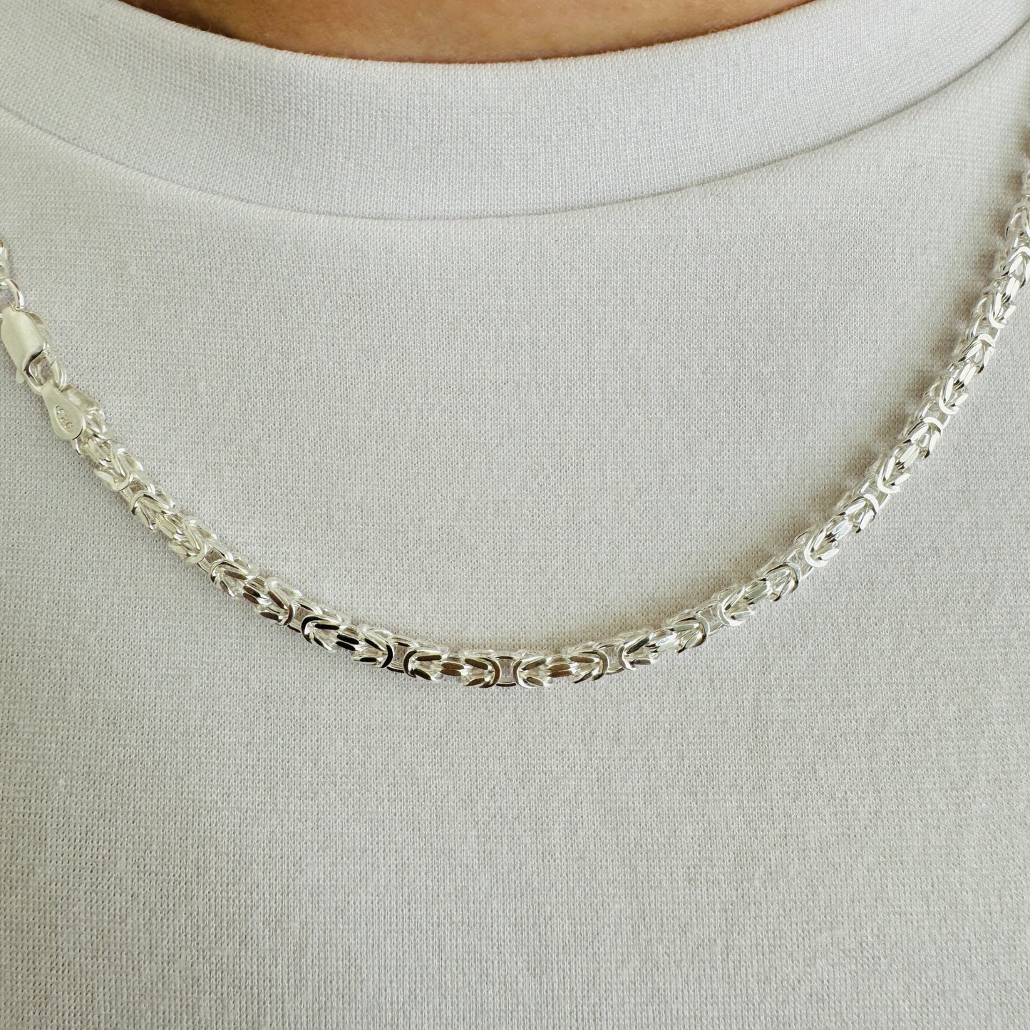 925 Sterling Silver Men 3mm Square Byzantine Chain