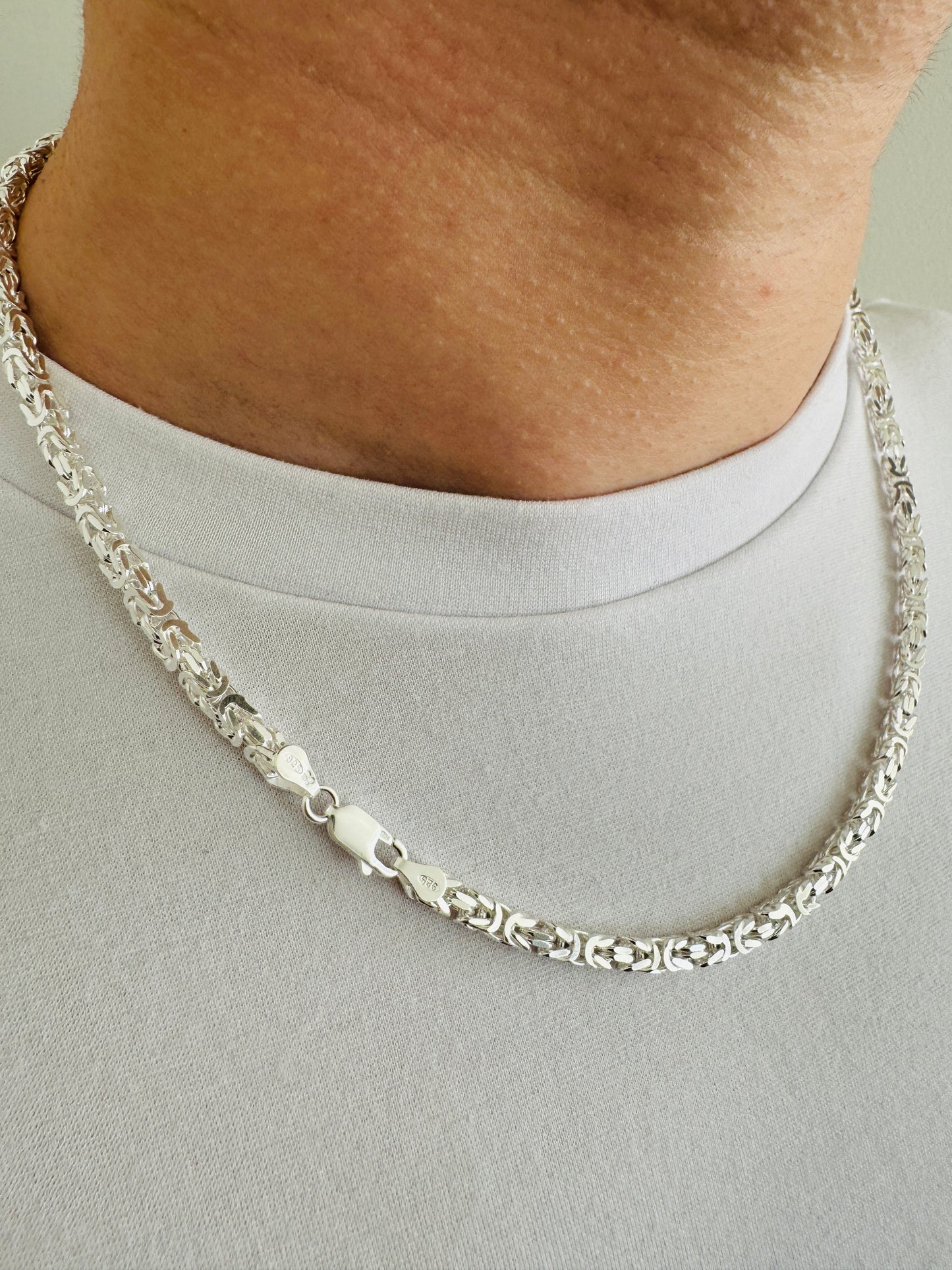 925 Sterling Silver Mens 4mm Square Byzantine Chain